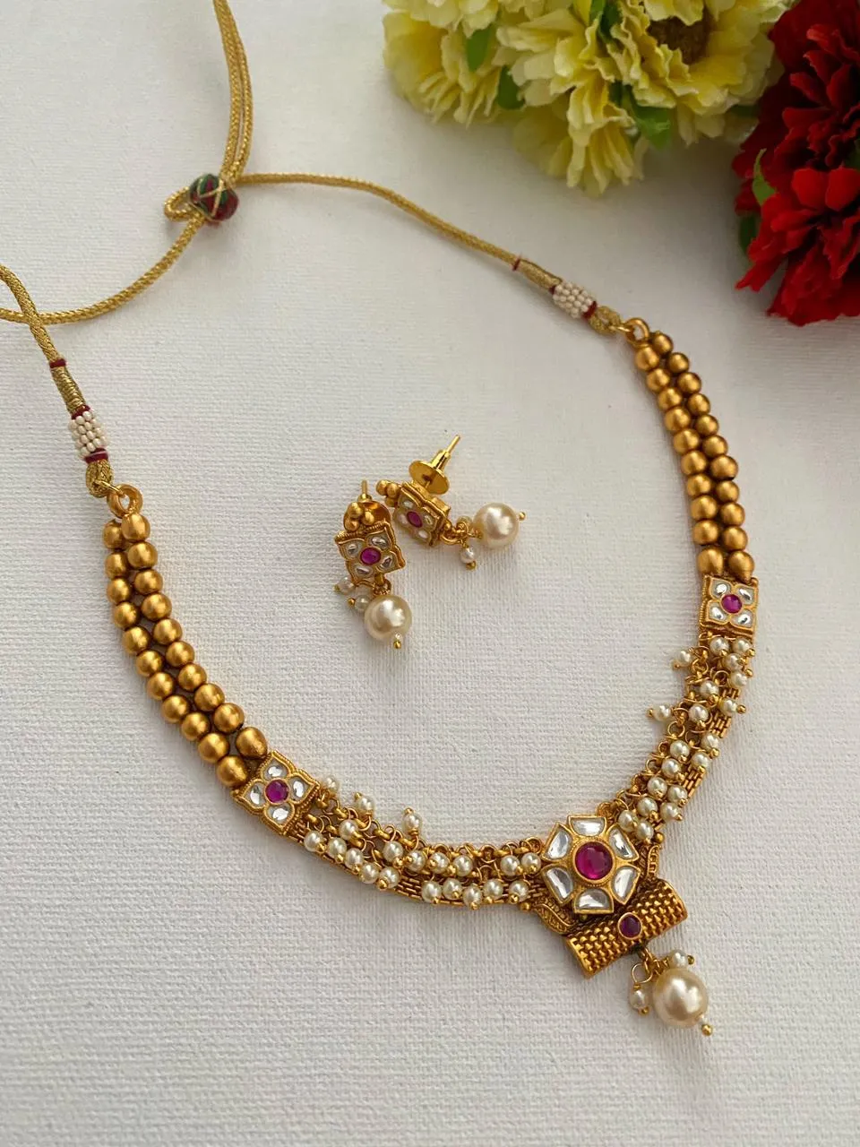 Gold Plated Gold Antique Golden Necklace Set For Ladies By Gehna Shop