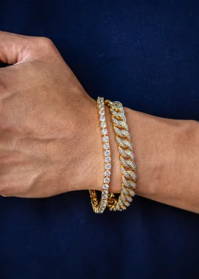 Gold Plated Miami Cuban Link Bracelet (10 MM ) & Tennis Bracelet