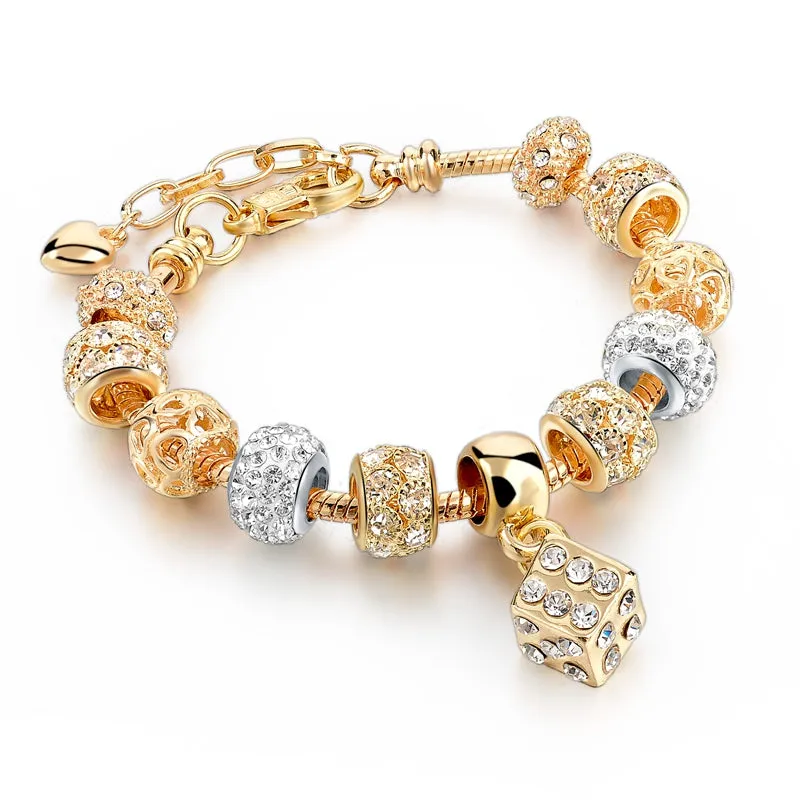 Gold-plated Peach Heart Beaded Bracelet