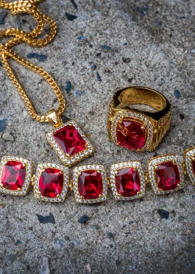 Gold Plated Ruby Chain & Bracelet & Ring