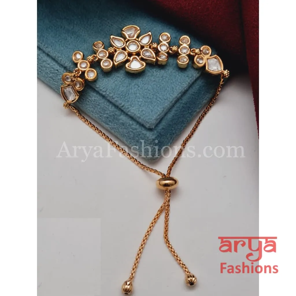 Golden Kundan CZ Chain Bracelet/ Adjustable Rakhi Bracelet for Girls (Copy)