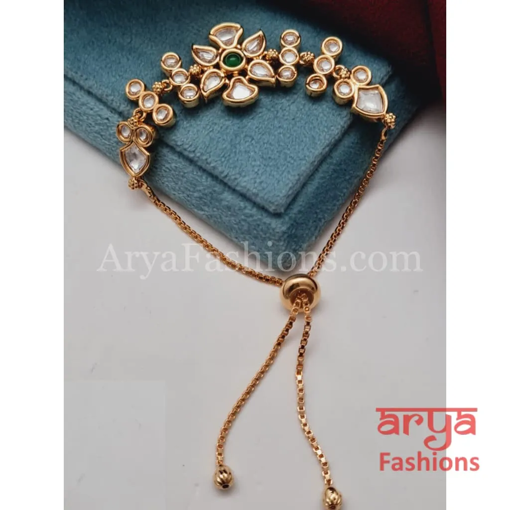 Golden Kundan CZ Chain Bracelet/ Adjustable Rakhi Bracelet for Girls (Copy)