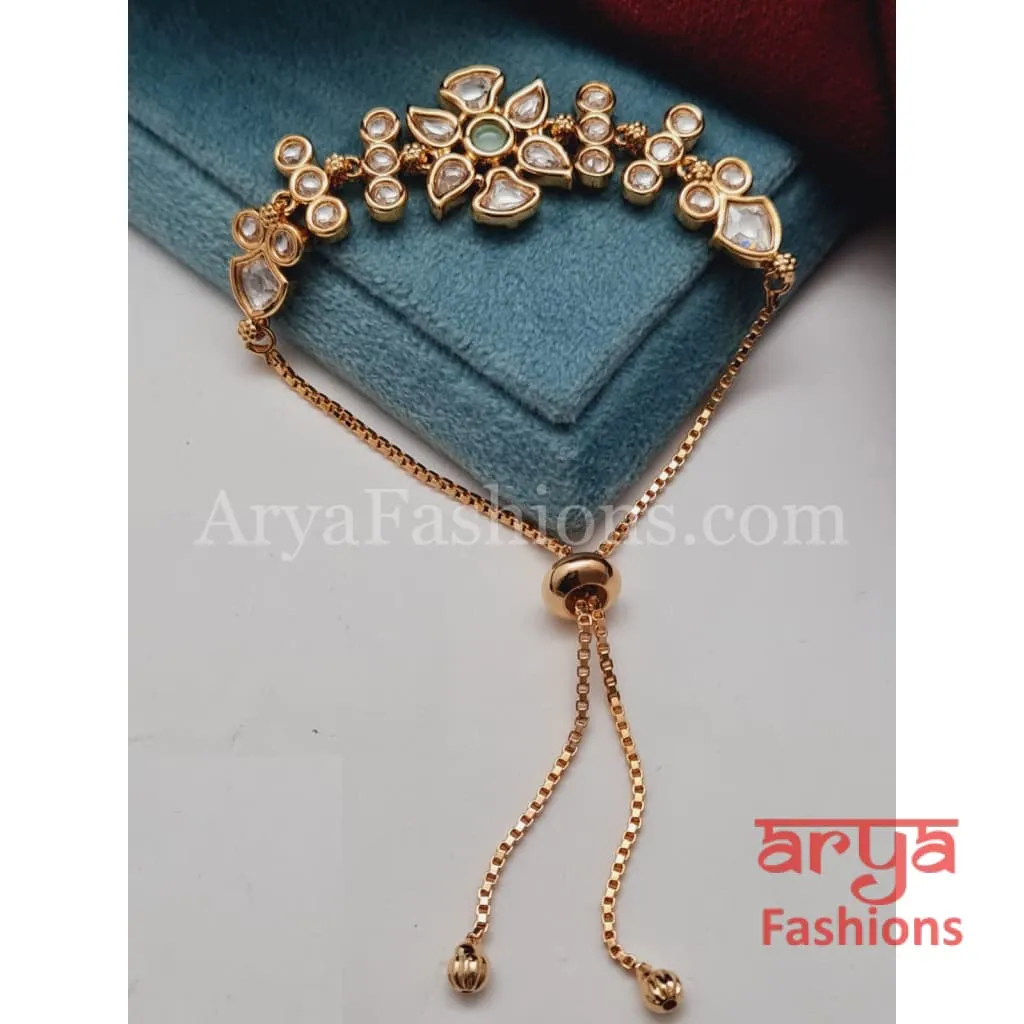 Golden Kundan CZ Chain Bracelet/ Adjustable Rakhi Bracelet for Girls (Copy)