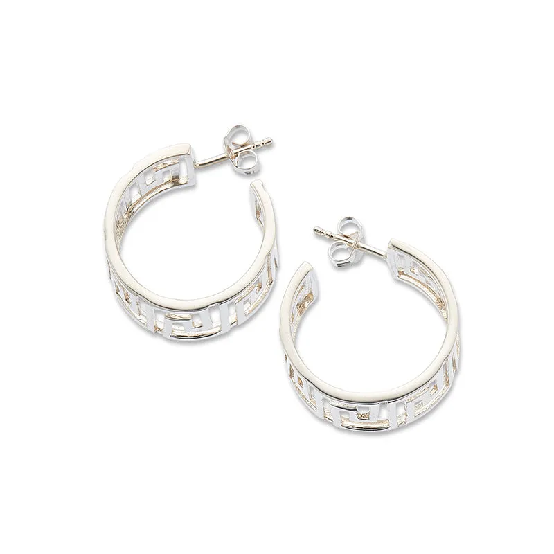 GREEK SILVER KEY HOOP EARRINGS