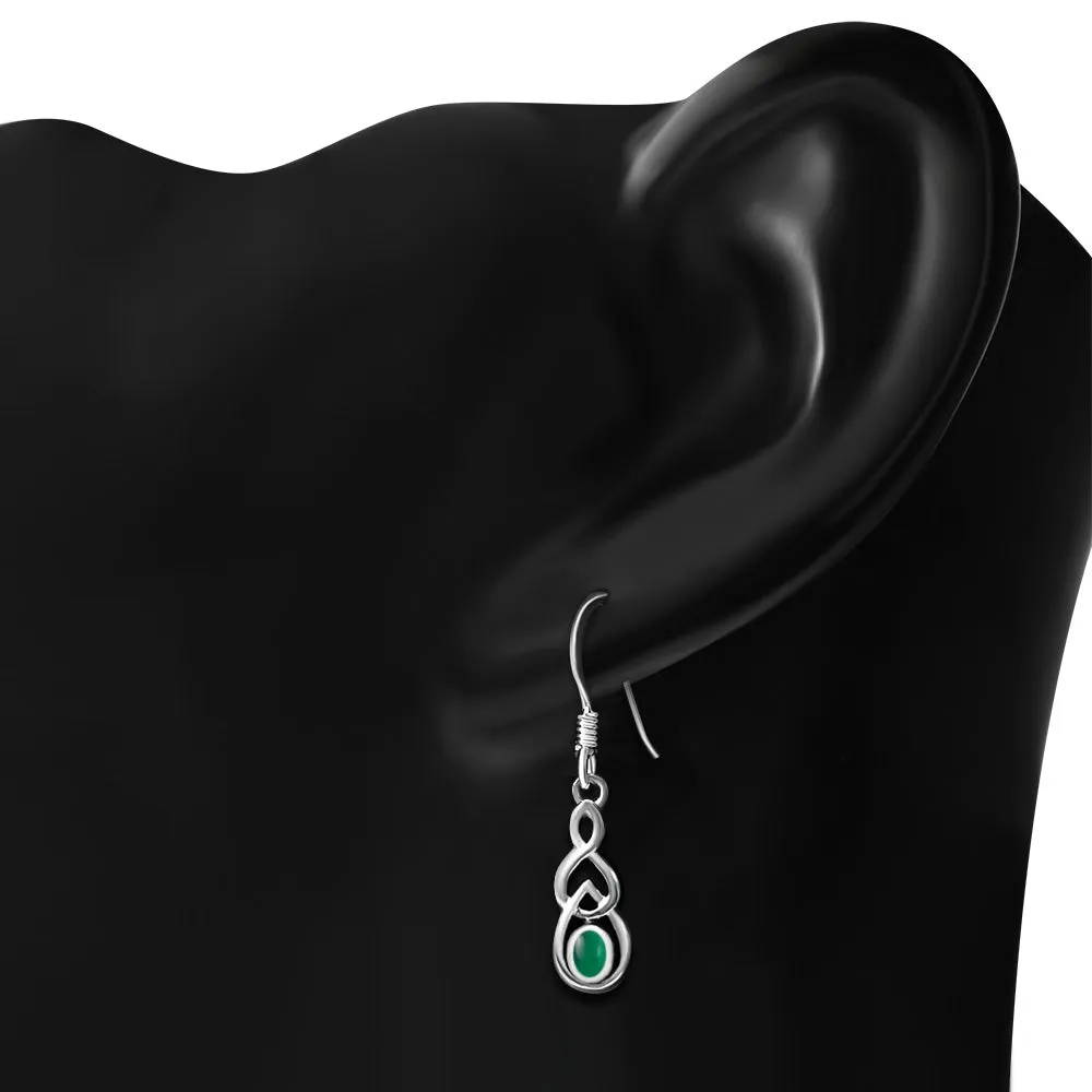 Green Agate Celtic Knot Drop Dangle Hook Earrings