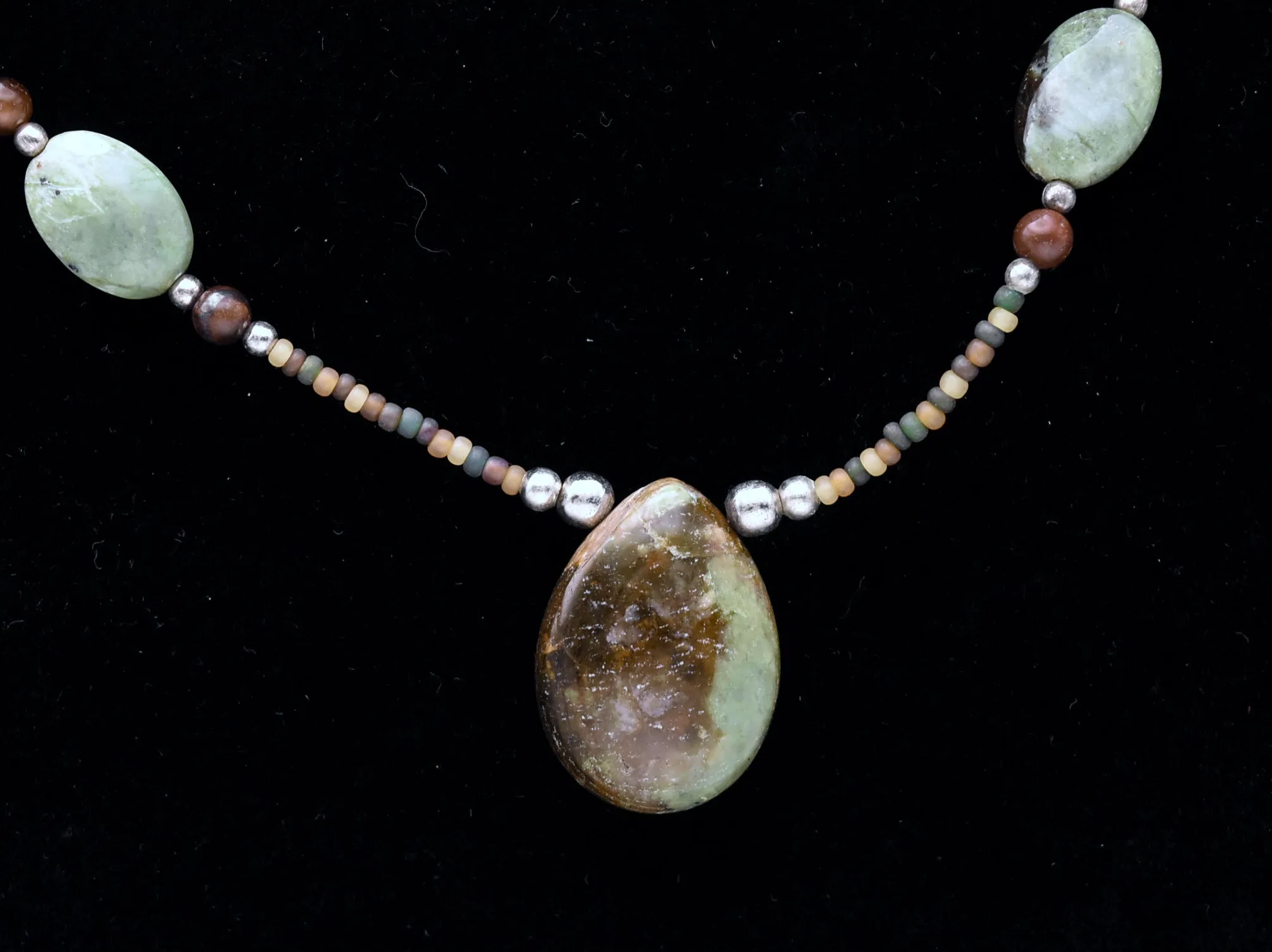 Green Jasper and Tiger's Eye Beaded Necklace - 18"