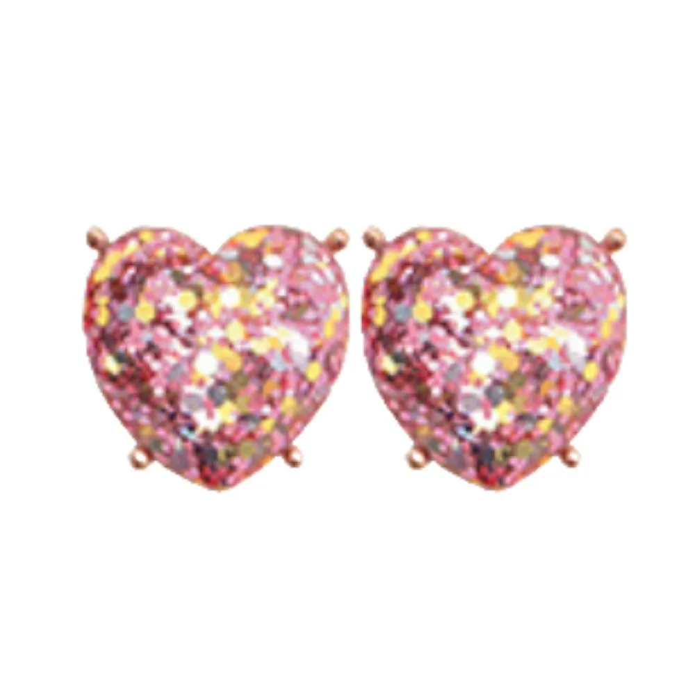 Gretchen Glitter Heart Earrings | Light Pink