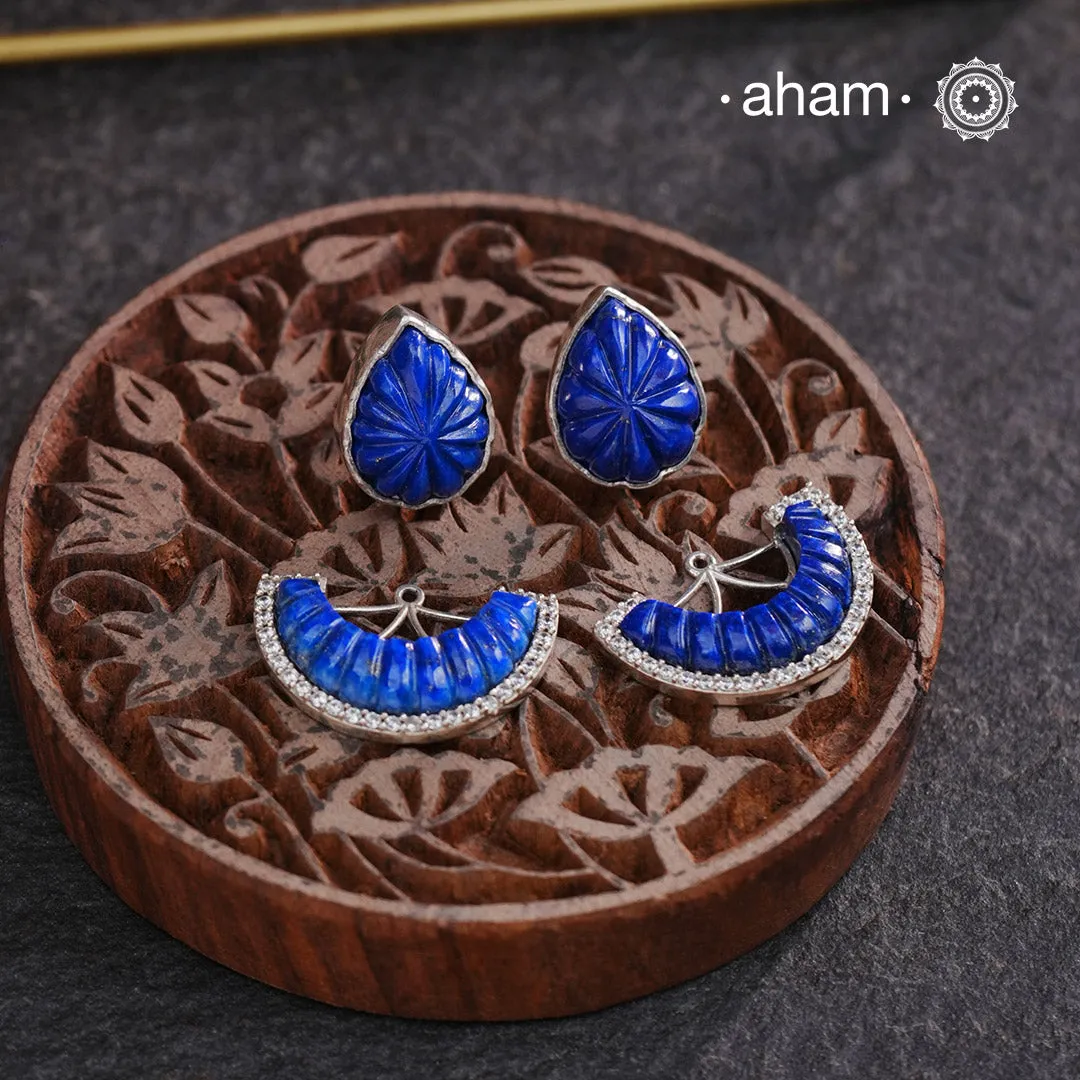 Handcarved Lapiz Lazuli Silver Studs