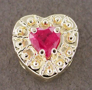 Heart Slide Set with Heart Shaped Ruby in 14 Karat Gold