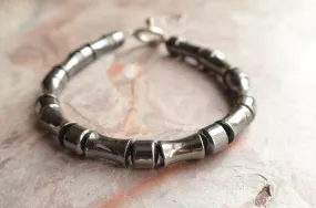 Hematite Beaded Gray Stone Mens Bracelet - Aiden