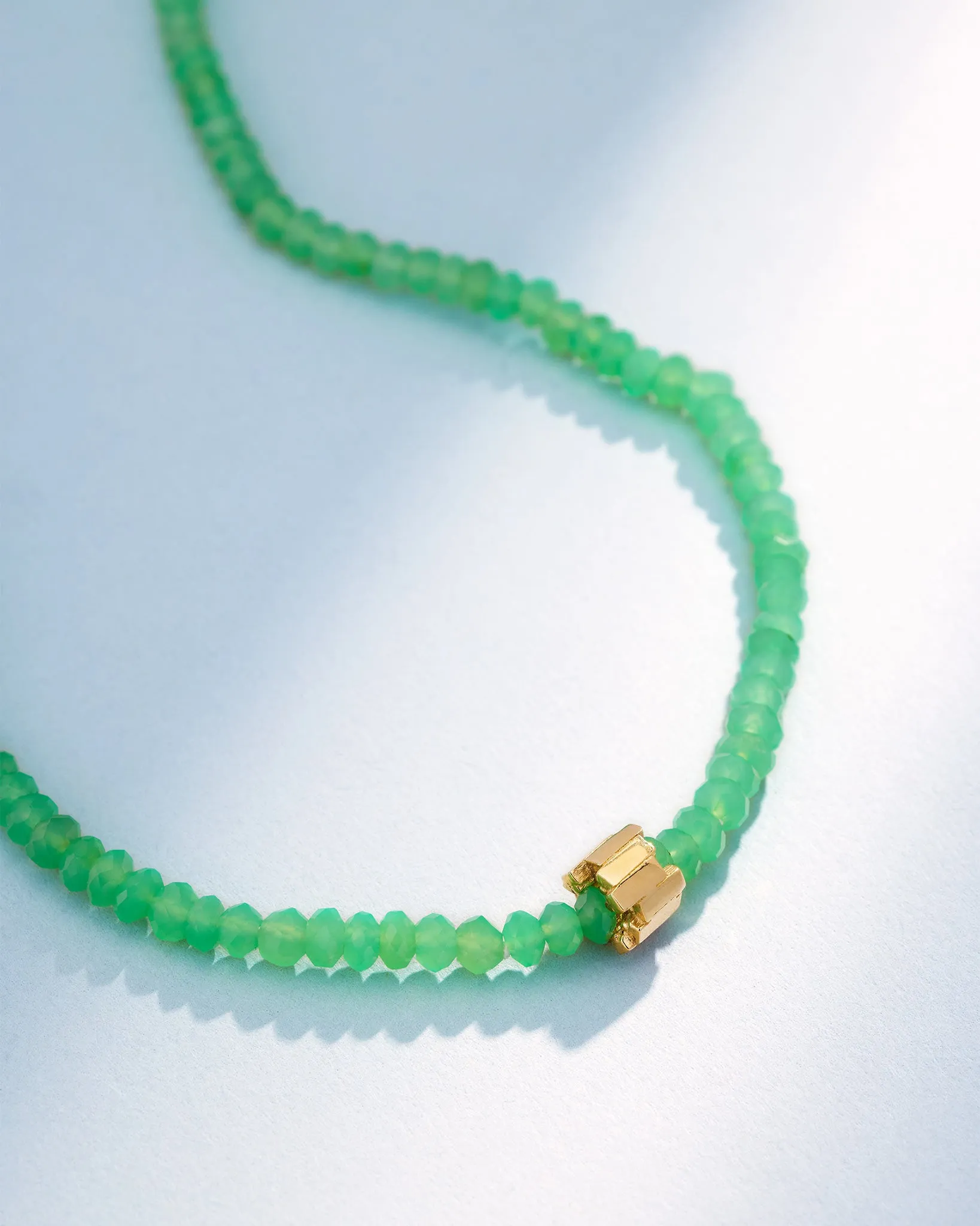 Infinite Beaded Chrysoprase & Mini Golden Rondelle Necklace