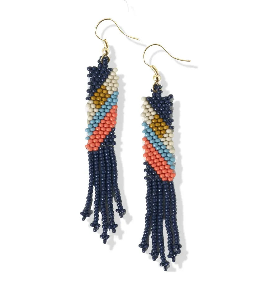 Ink   Alloy Coral Blue Angles Petite Fringe Seed Bead Earrings