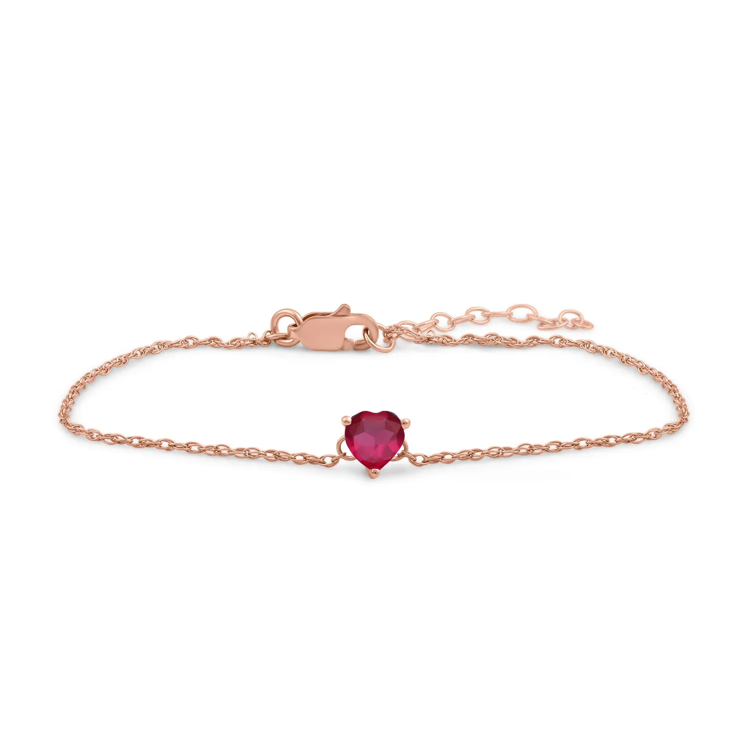 Jewelili 10K Rose Gold With Created Ruby Adjustable Bracelet