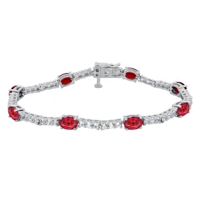 Jewelili Sterling Silver With Created Ruby and Created White Sapphire Bracelet, 7.5"