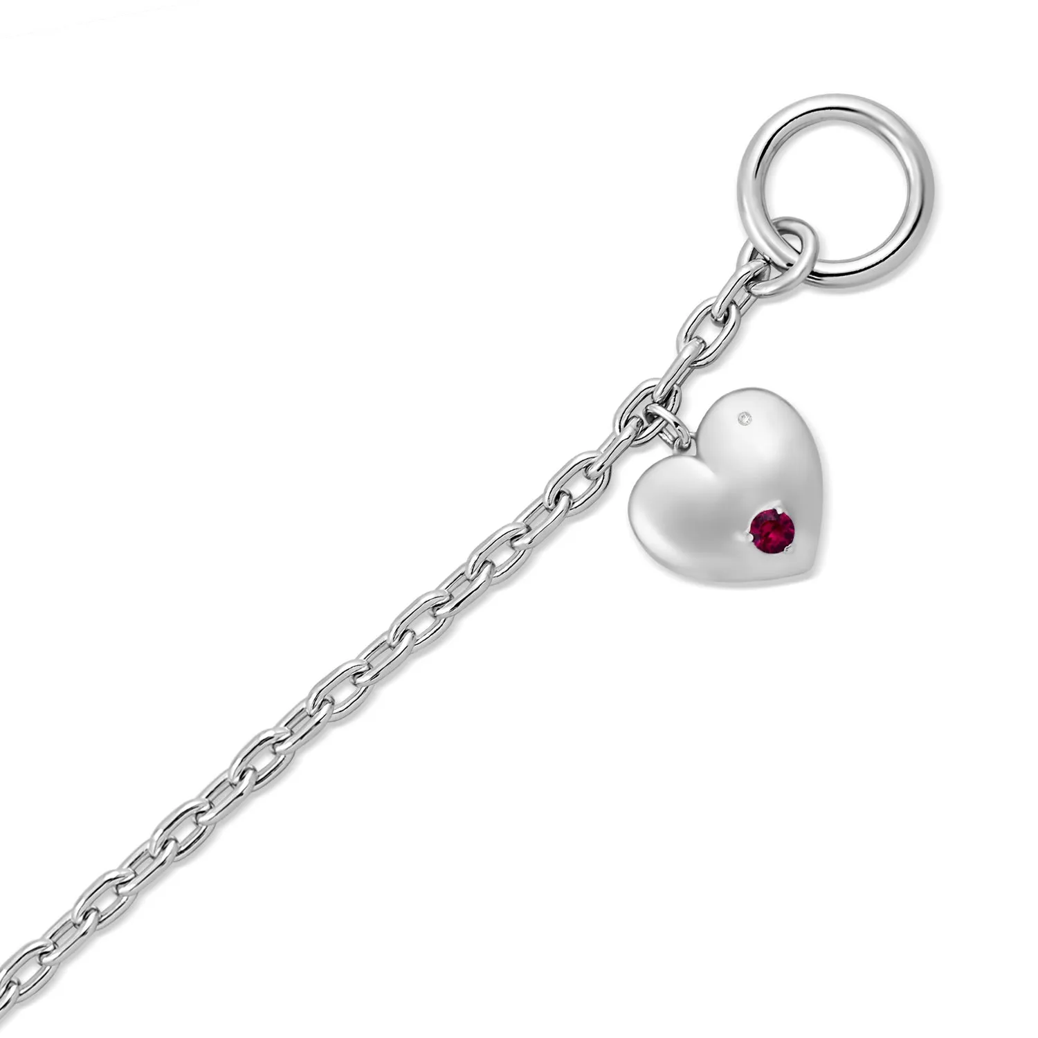 Jewelili Sterling Silver With Created Ruby and Created White Sapphire Heart Bracelet