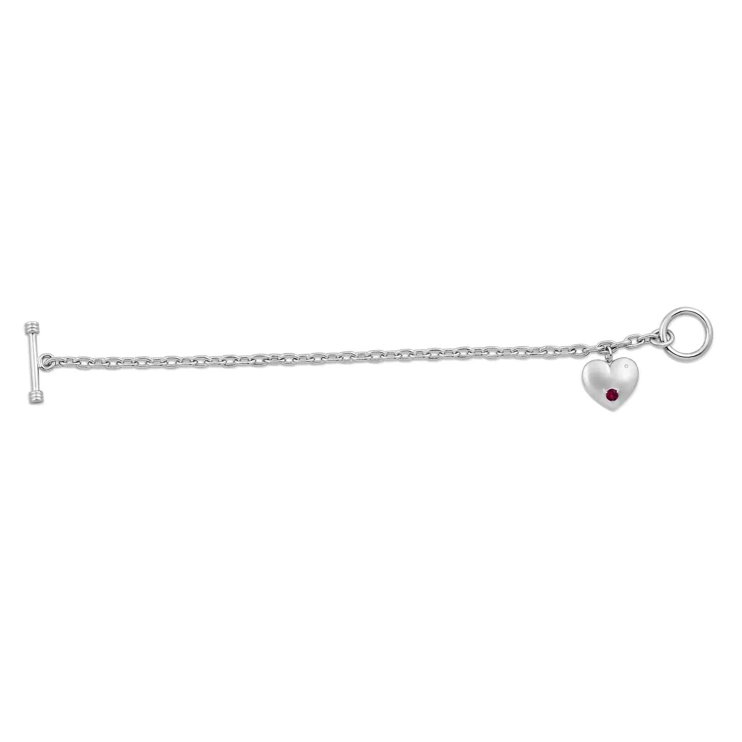 Jewelili Sterling Silver With Created Ruby and Created White Sapphire Heart Bracelet