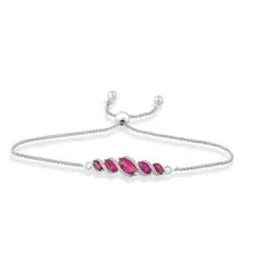 Jewelili Sterling Silver With Marquise Shape Created Ruby And Round Created White Sapphire Bolo Bracelet