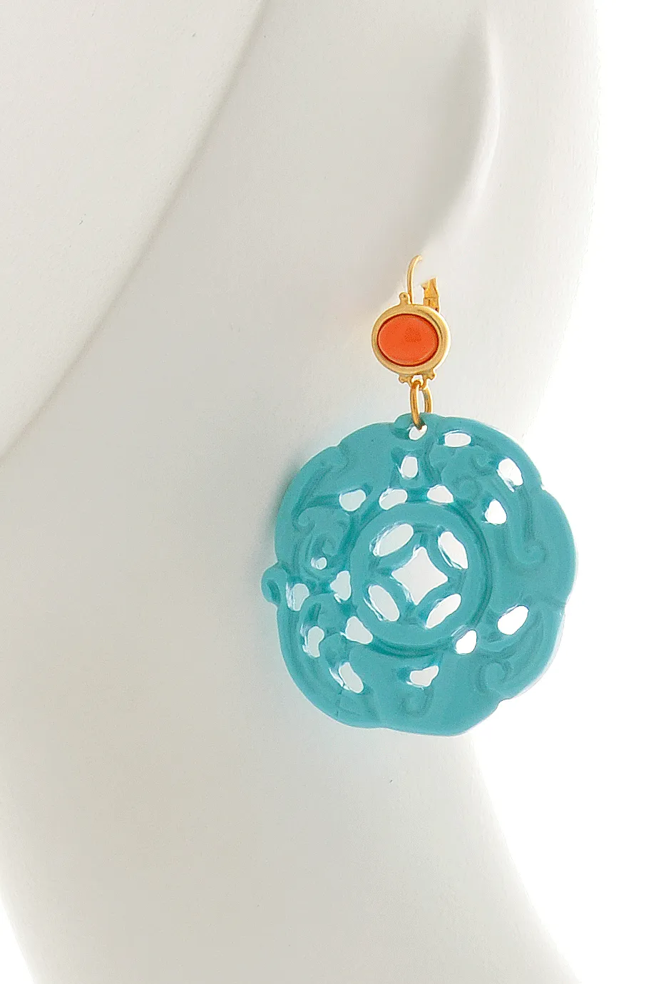 KENNETH JAY LANE BALI Turquoise Carved Pierced Earrings