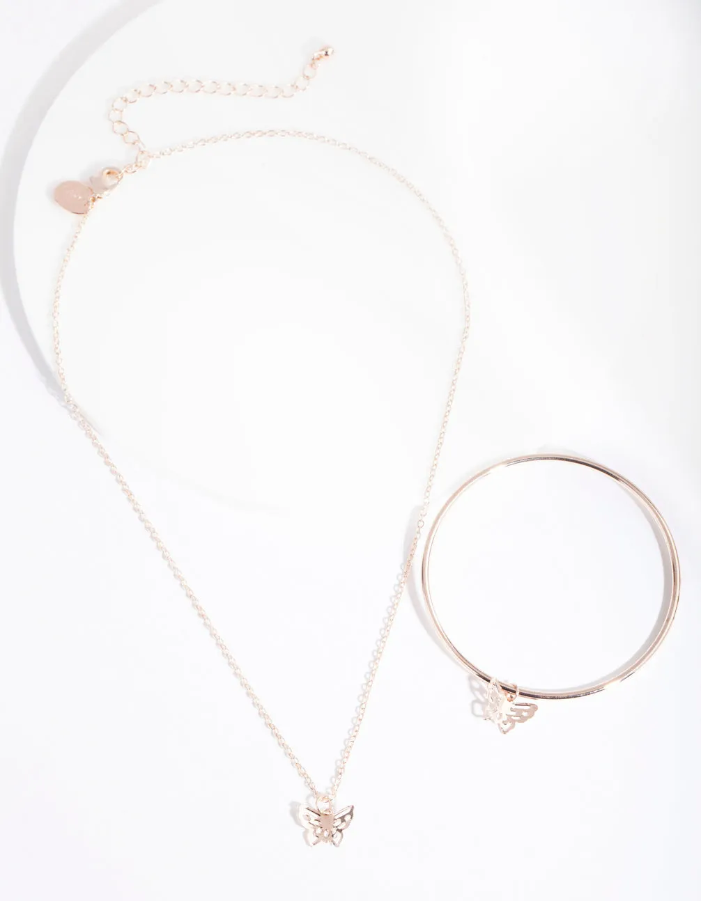 Kids Rose Gold Butterfly Necklace & Bangle Set