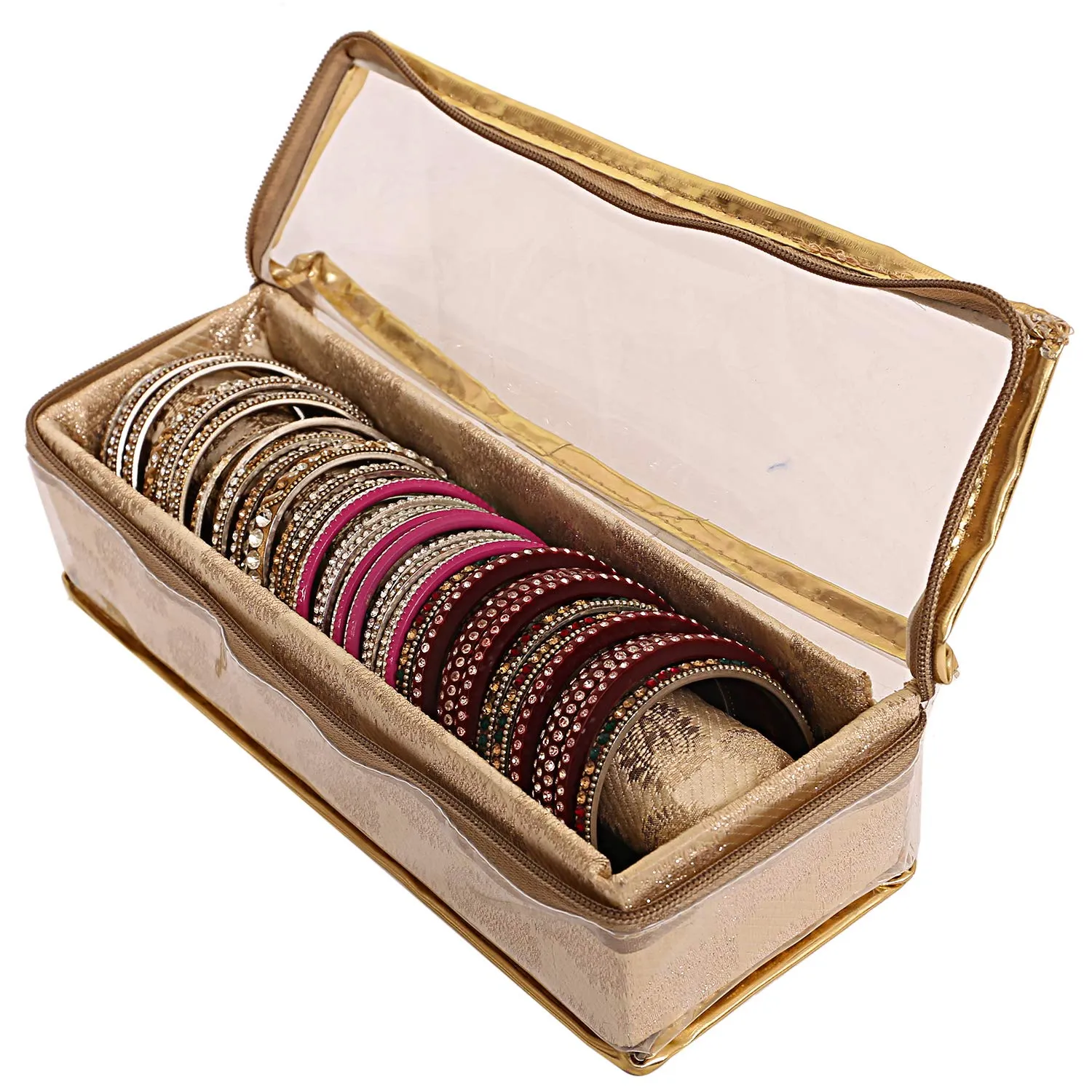 Kuber Industries Brocade 2 Piece Cloth Bangle Box, Gold, Standard (CTKTC0281)