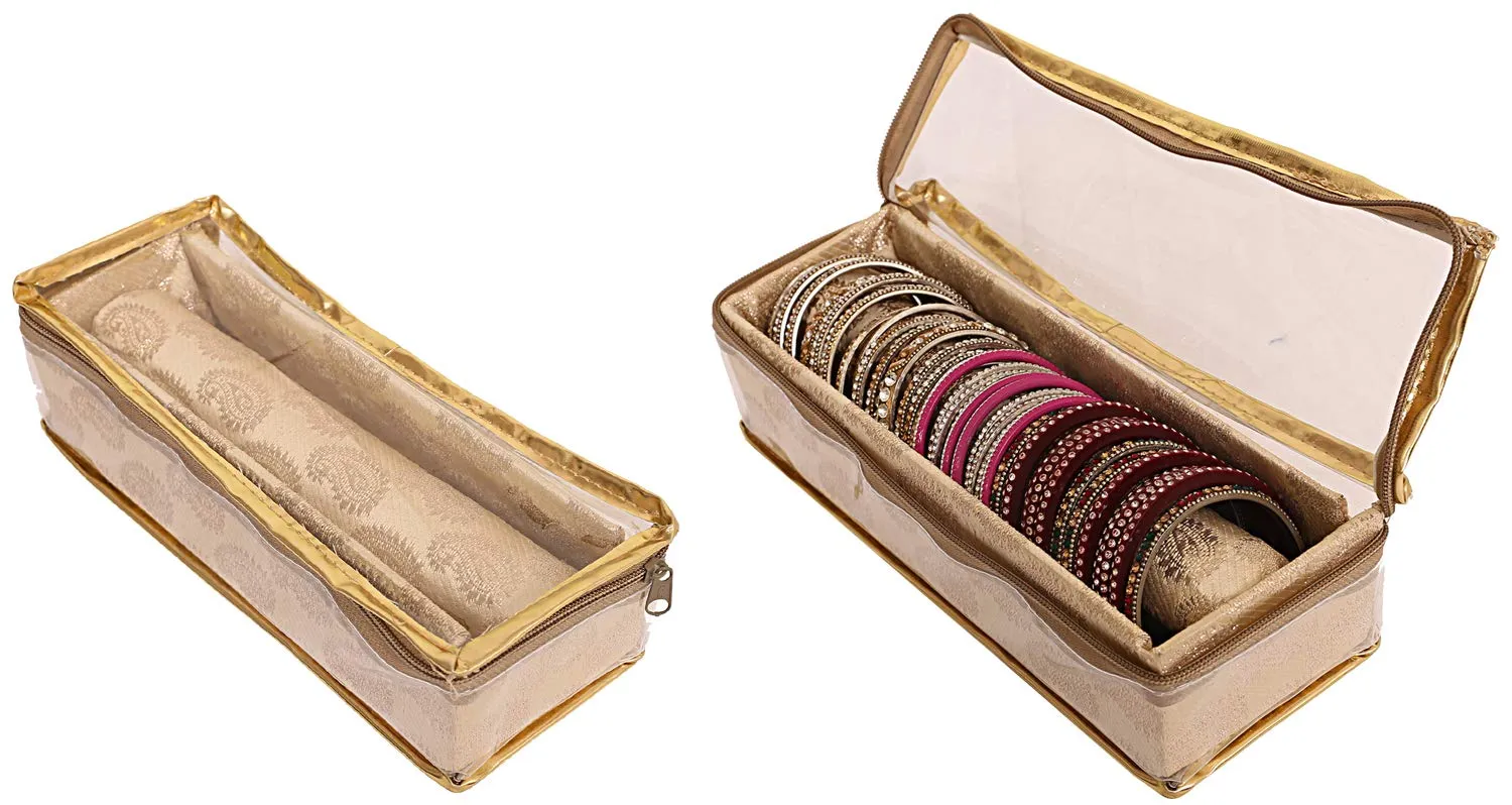 Kuber Industries Brocade 2 Piece Cloth Bangle Box, Gold, Standard (CTKTC0281)