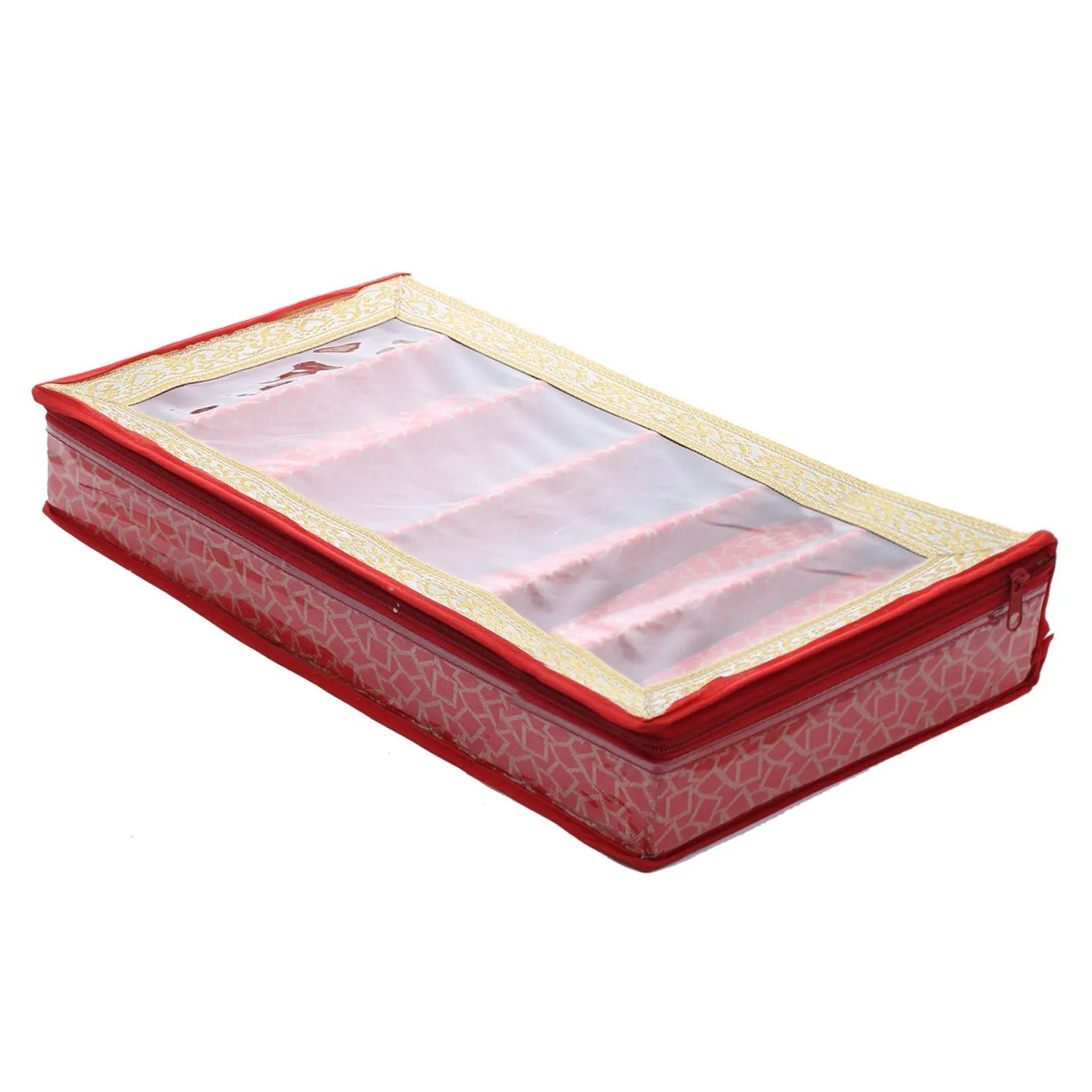 Kuber Industries Brocade Hardboard Six Rod Bangle Box (Red) - CTKTC42001