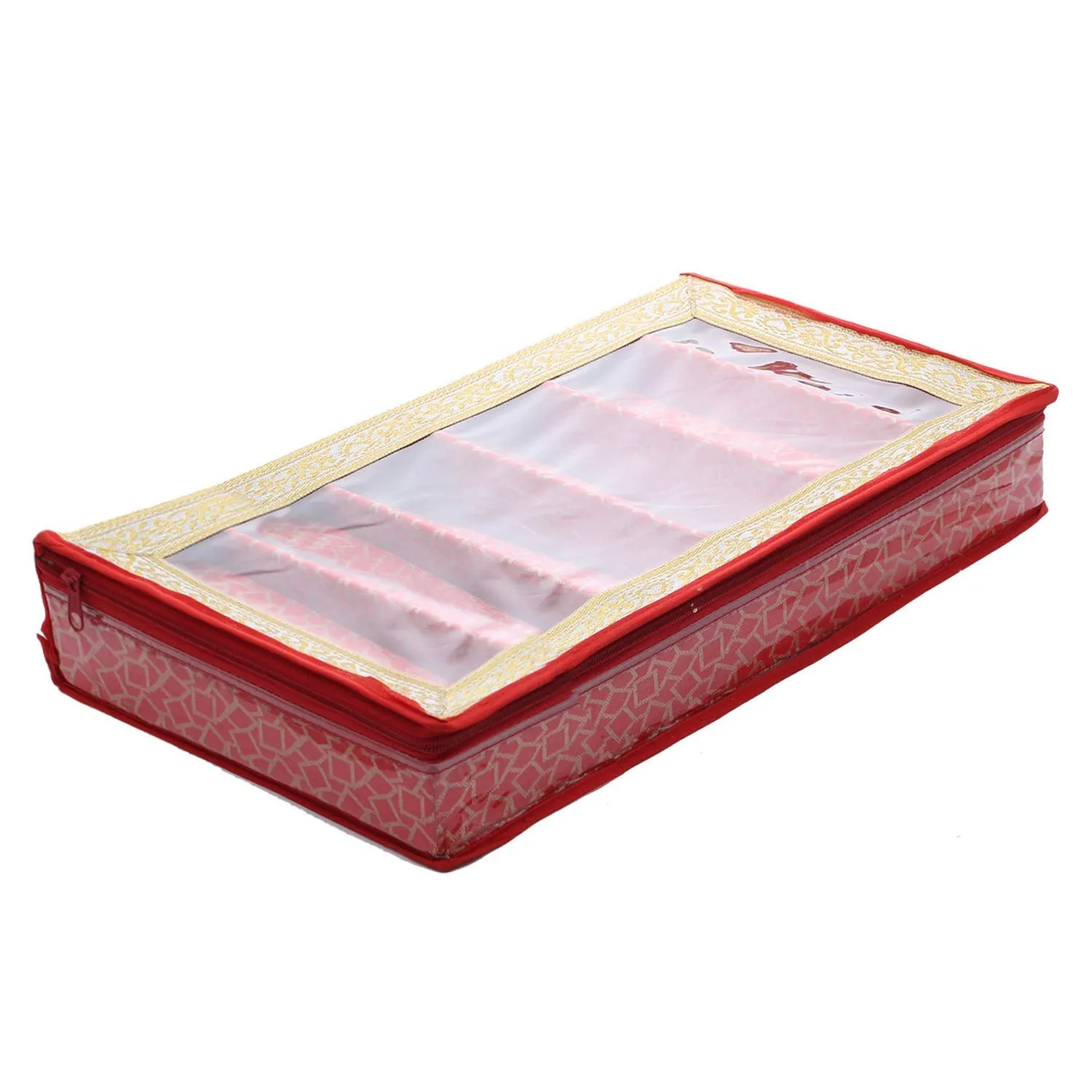 Kuber Industries Brocade Hardboard Six Rod Bangle Box (Red) - CTKTC42001