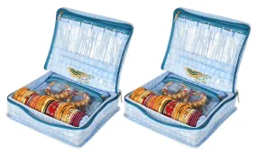 Kuber Industries Check Design Laminated PVC Jewellery Box/Organizer with 4 Transparent Pouch & 1 Bangle/Watch Rod-Pack of 2 (Blue)-HS_38_LUGGAGE21276