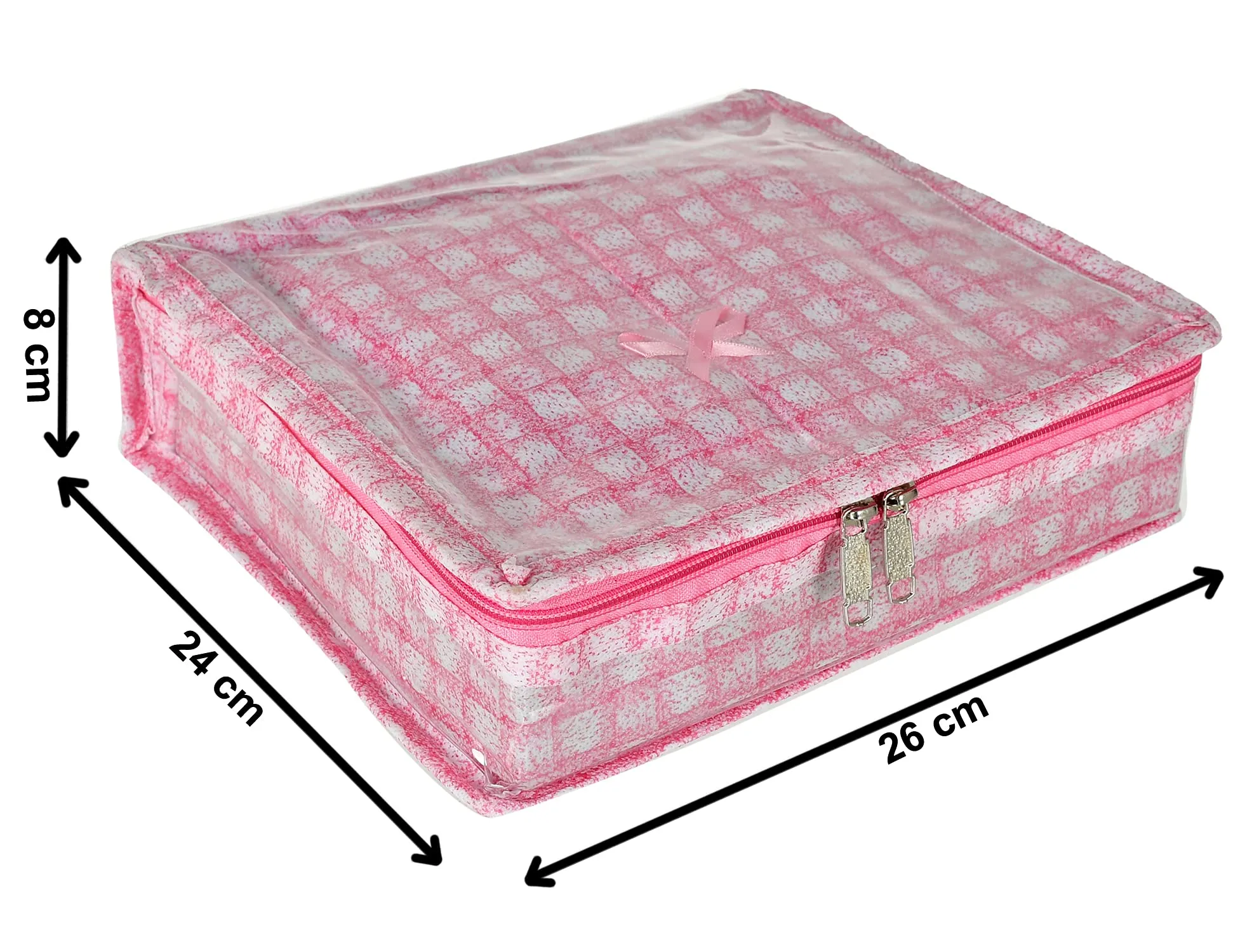 Kuber Industries Check Design Laminated PVC Jewellery Box/Organizer with 4 Transparent Pouch & 1 Bangle/Watch Rod (Pink)-HS_38_LUGGAGE21278, Pack of 1