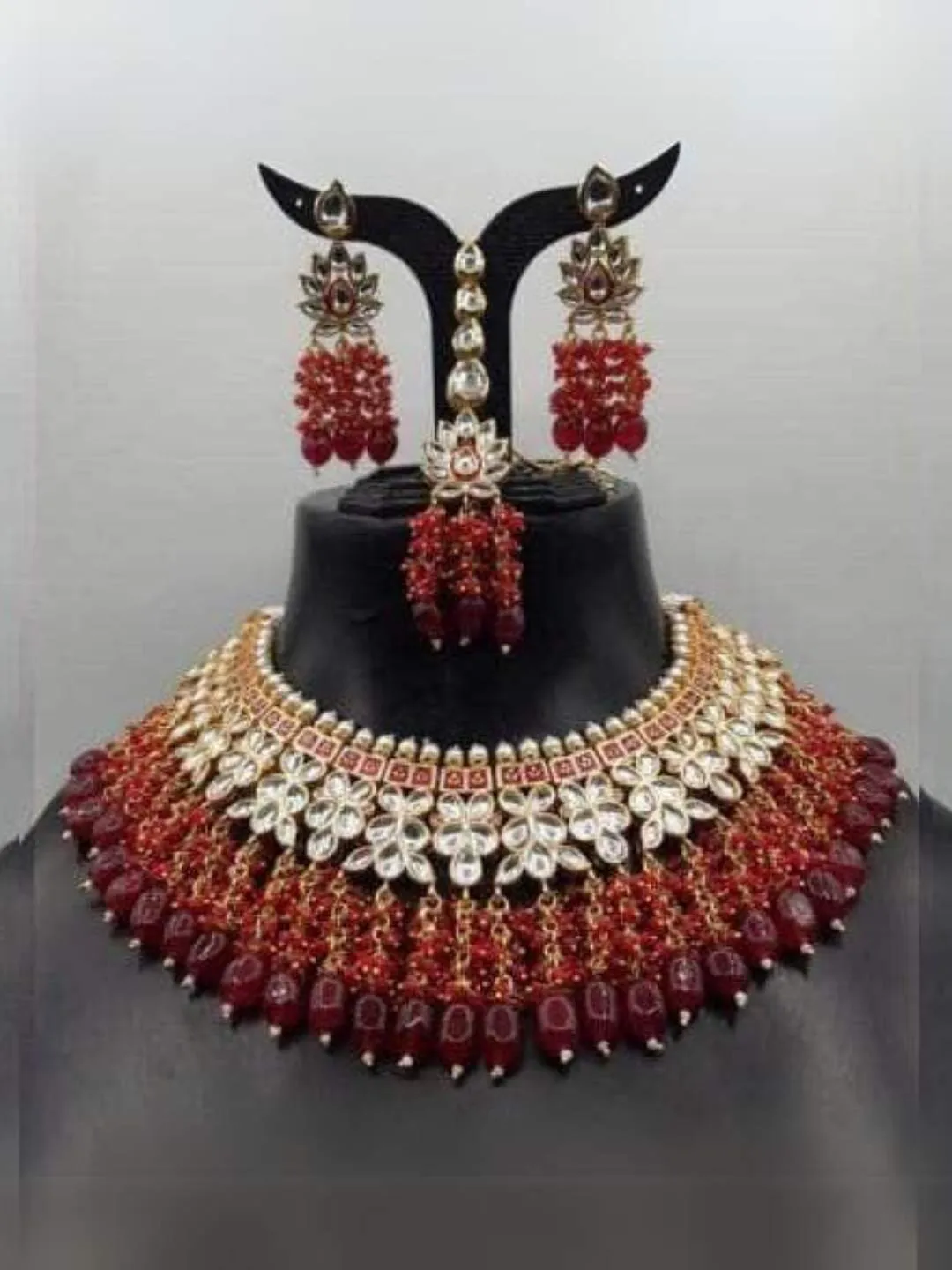 Kundan Choker Coral Tassel Necklace Set