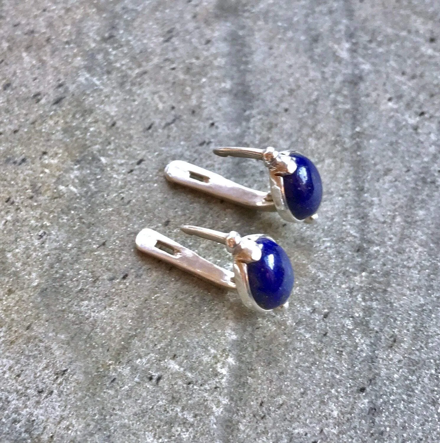 Lapis Earrings - Blue Oval Earrings - Vintage Boho Studs