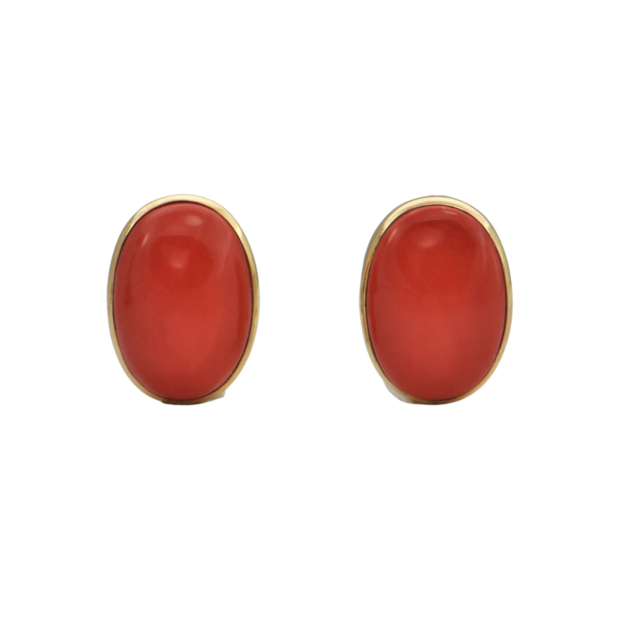 Large Mid-Century Italian Mediterranean Coral 18K Gold Earrings