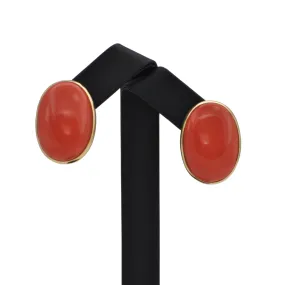 Large Mid-Century Italian Mediterranean Coral 18K Gold Earrings