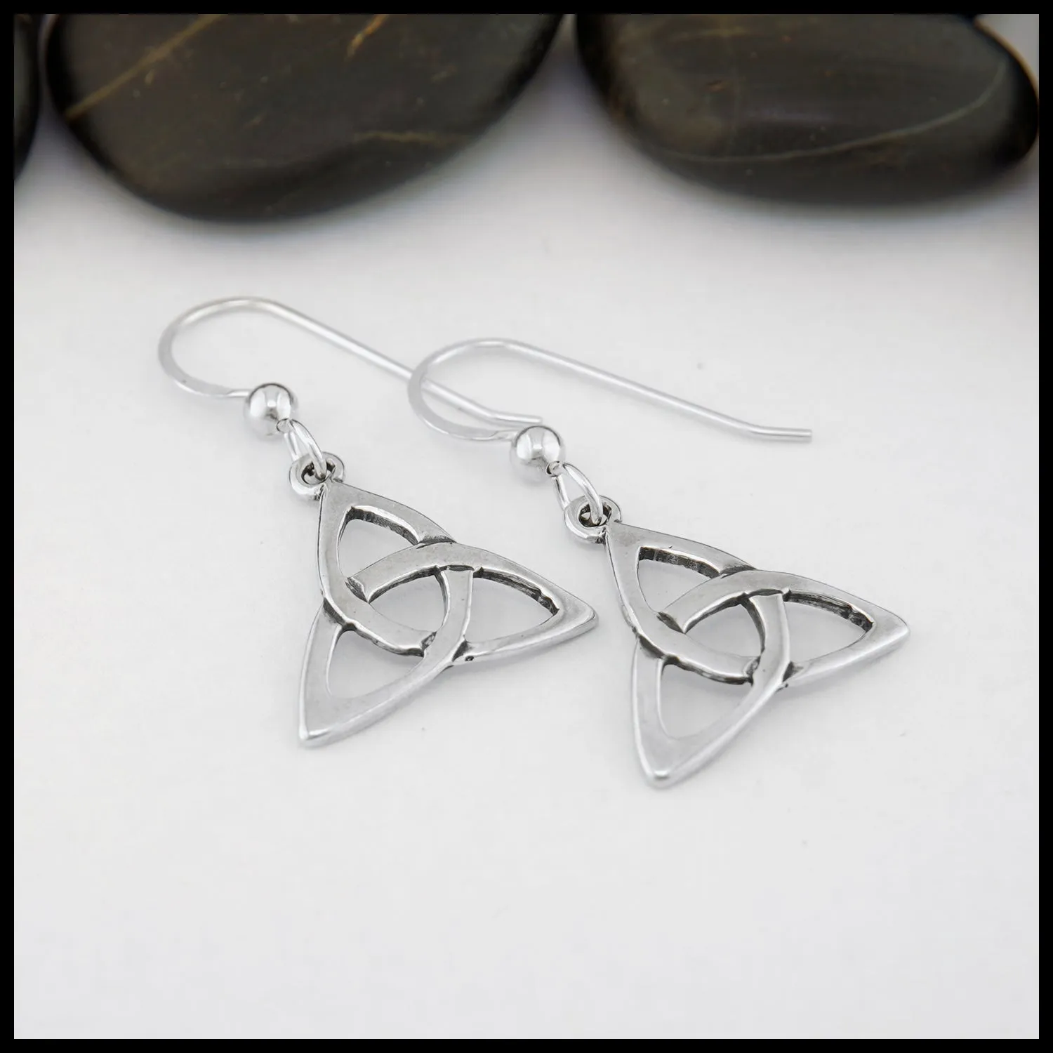 Large Open Triquetra Drop or Post Earrings in Silver