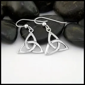 Large Open Triquetra Drop or Post Earrings in Silver