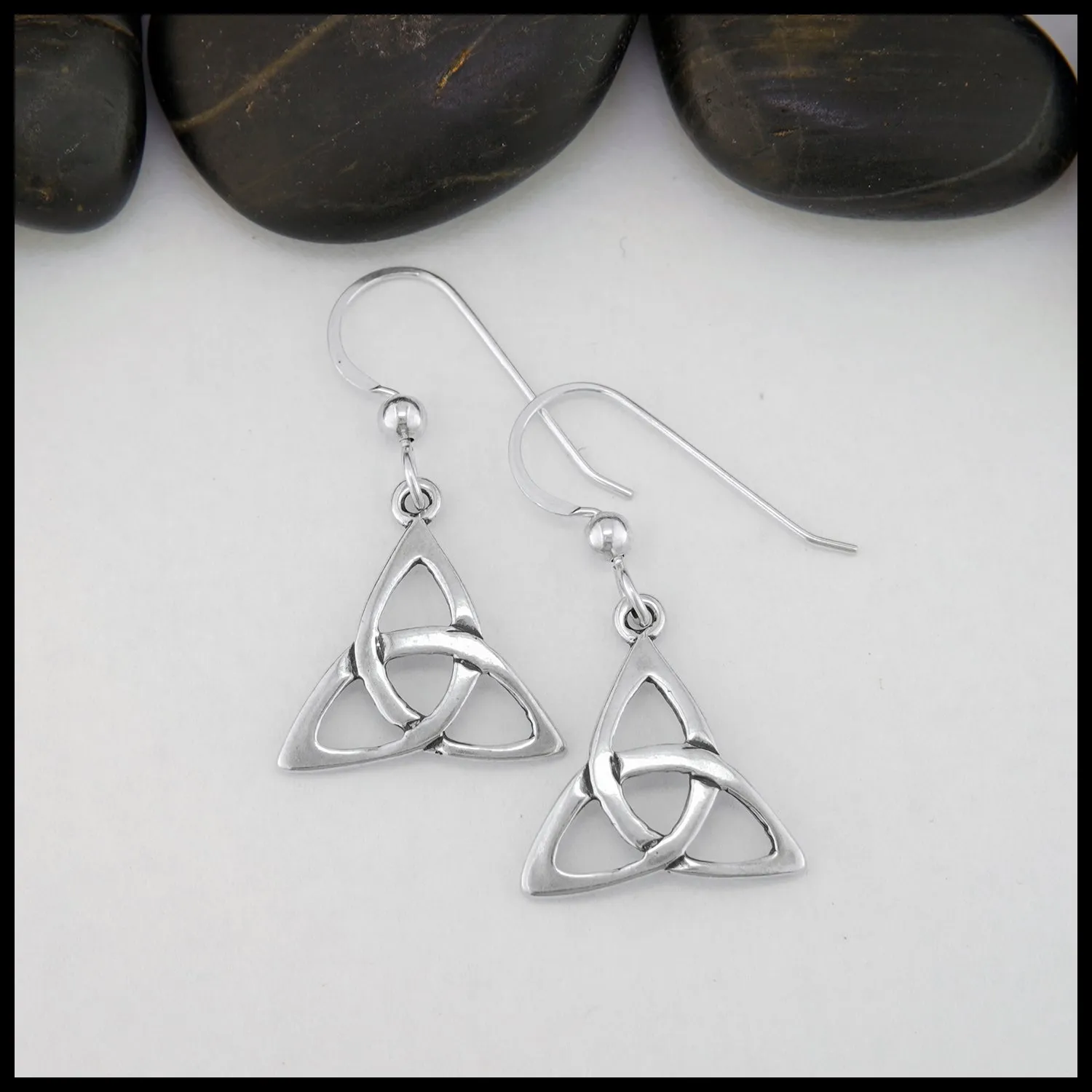 Large Open Triquetra Drop or Post Earrings in Silver