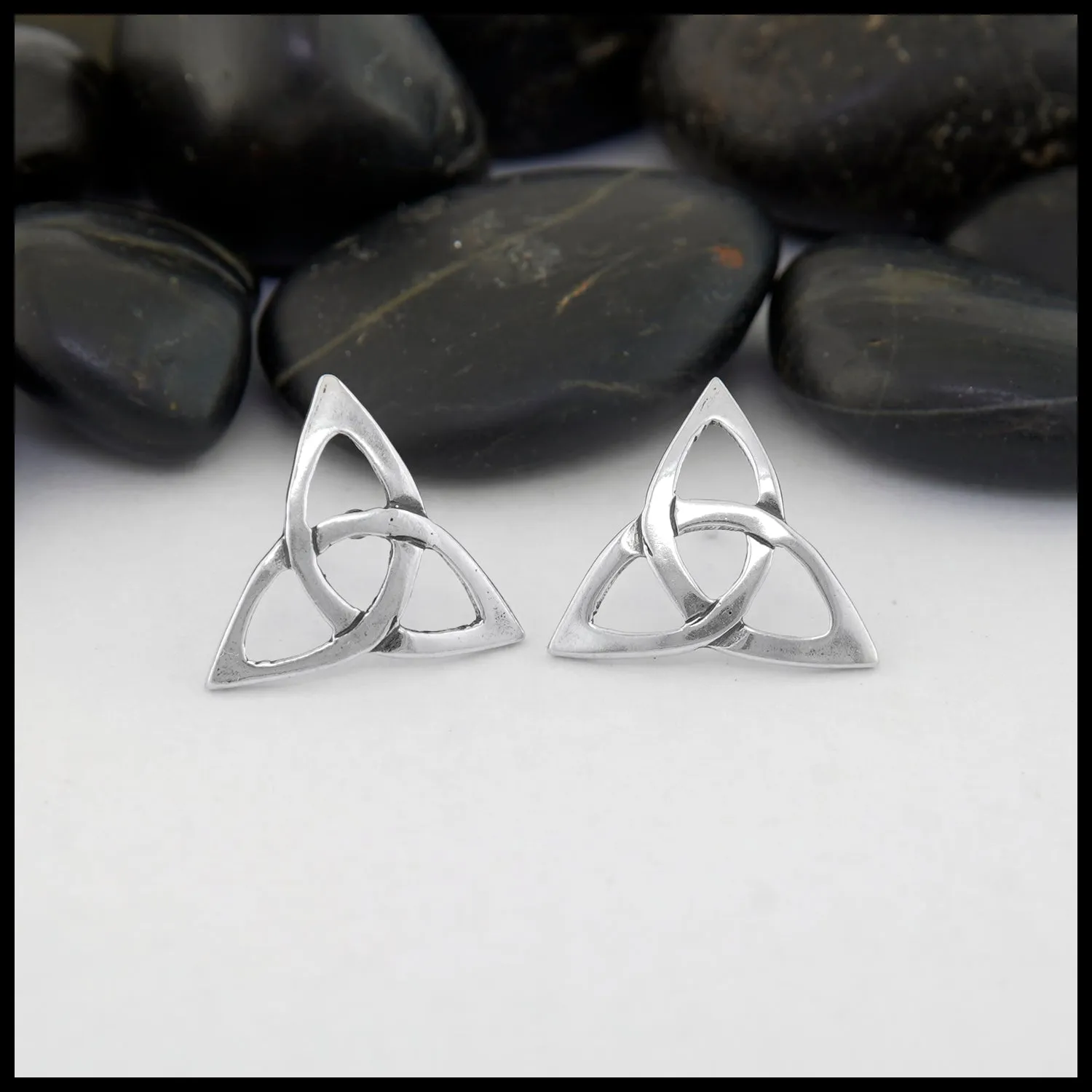 Large Open Triquetra Drop or Post Earrings in Silver