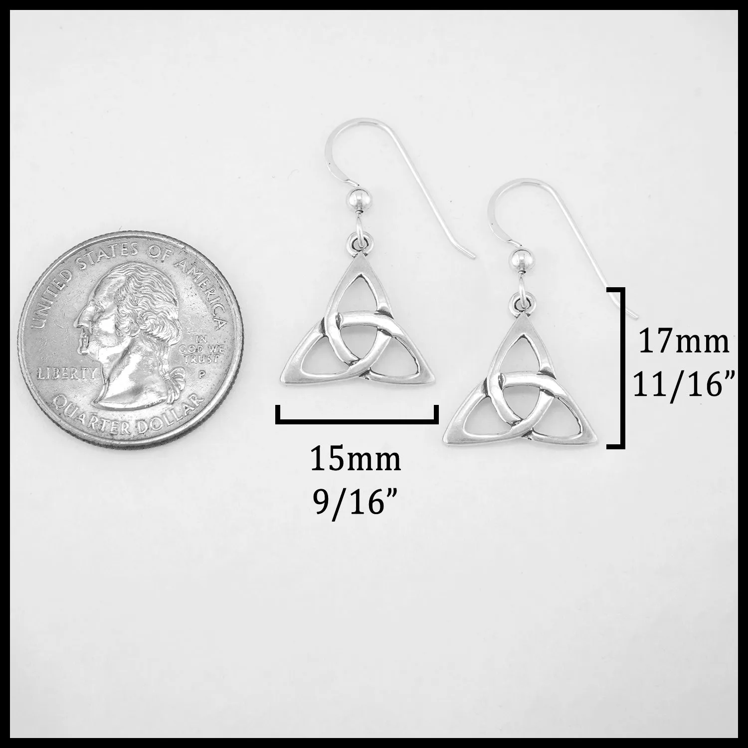 Large Open Triquetra Drop or Post Earrings in Silver