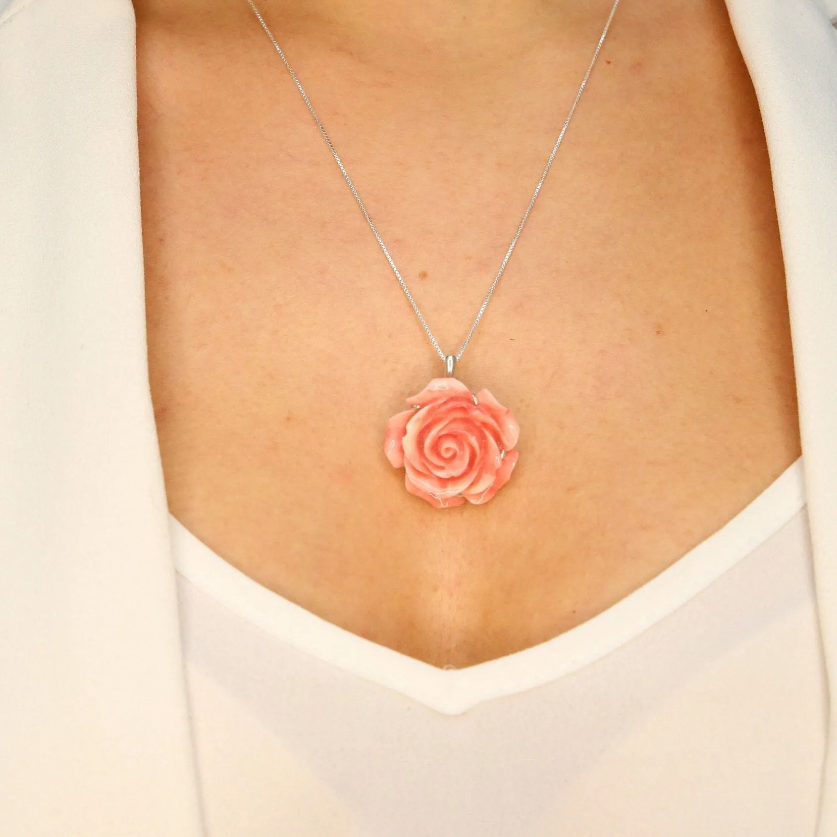 Large Rose Pendant - Coral Flower Necklace - Statement Rose Necklace