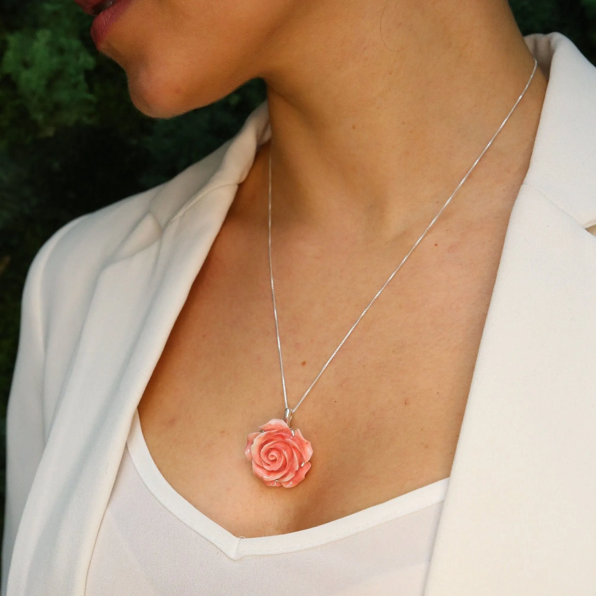 Large Rose Pendant - Coral Flower Necklace - Statement Rose Necklace