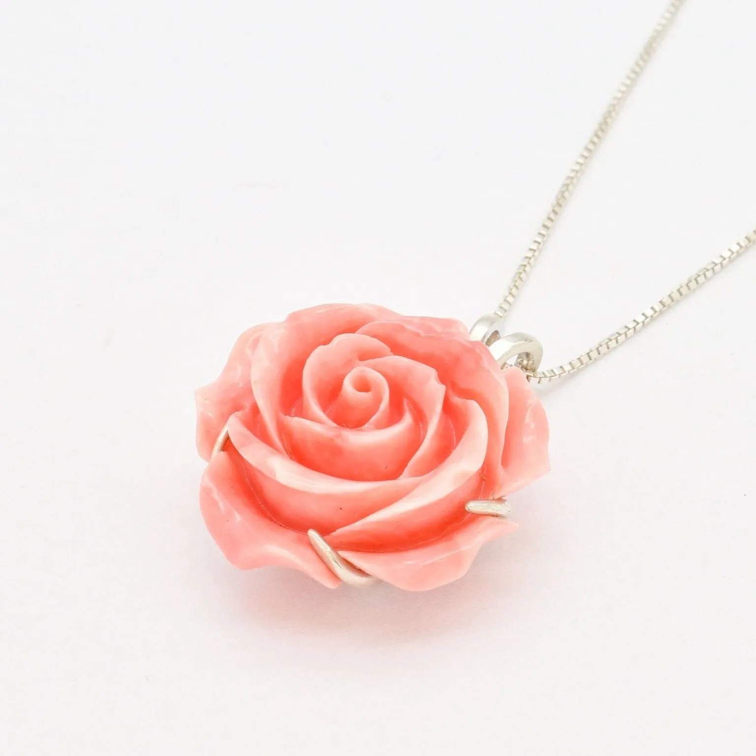 Large Rose Pendant - Coral Flower Necklace - Statement Rose Necklace