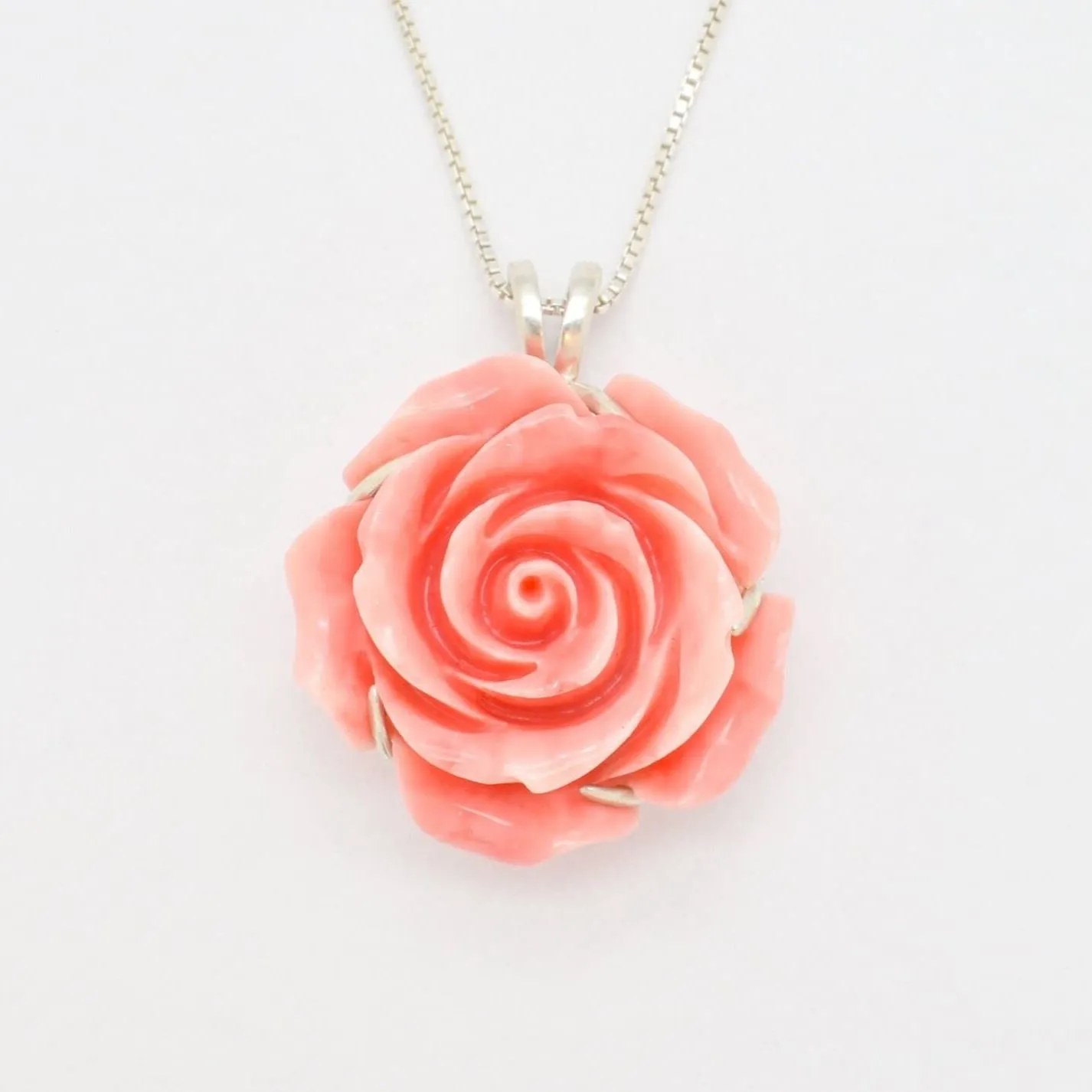 Large Rose Pendant - Coral Flower Necklace - Statement Rose Necklace