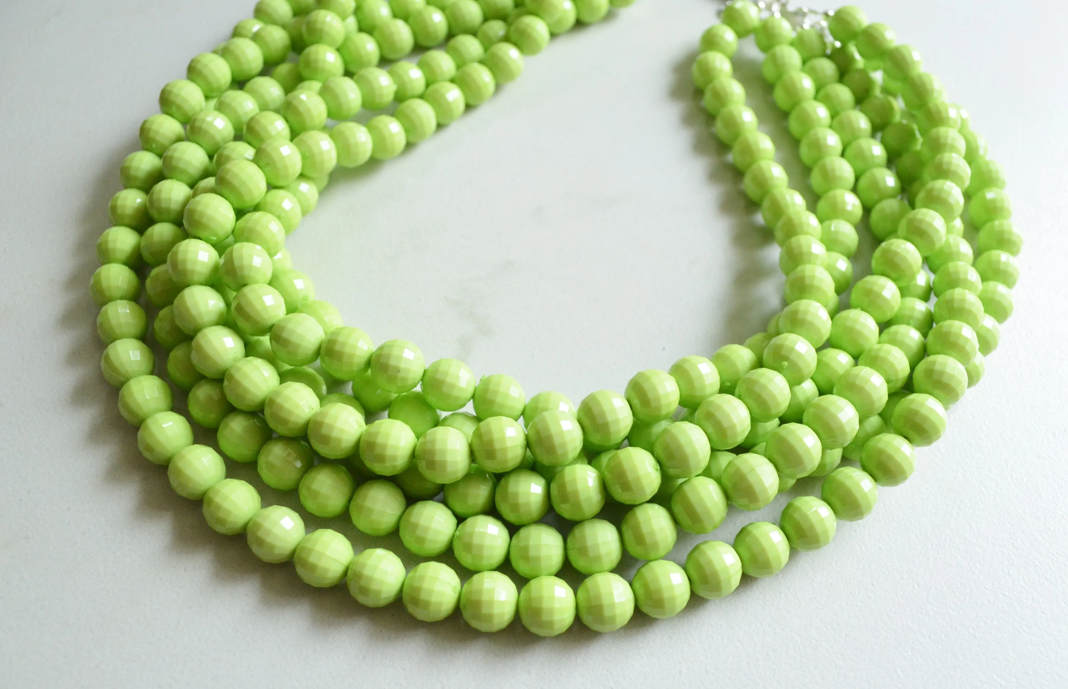 Light Green Lucite Bead Chunky Multi Strand Statement Necklace - Angelina