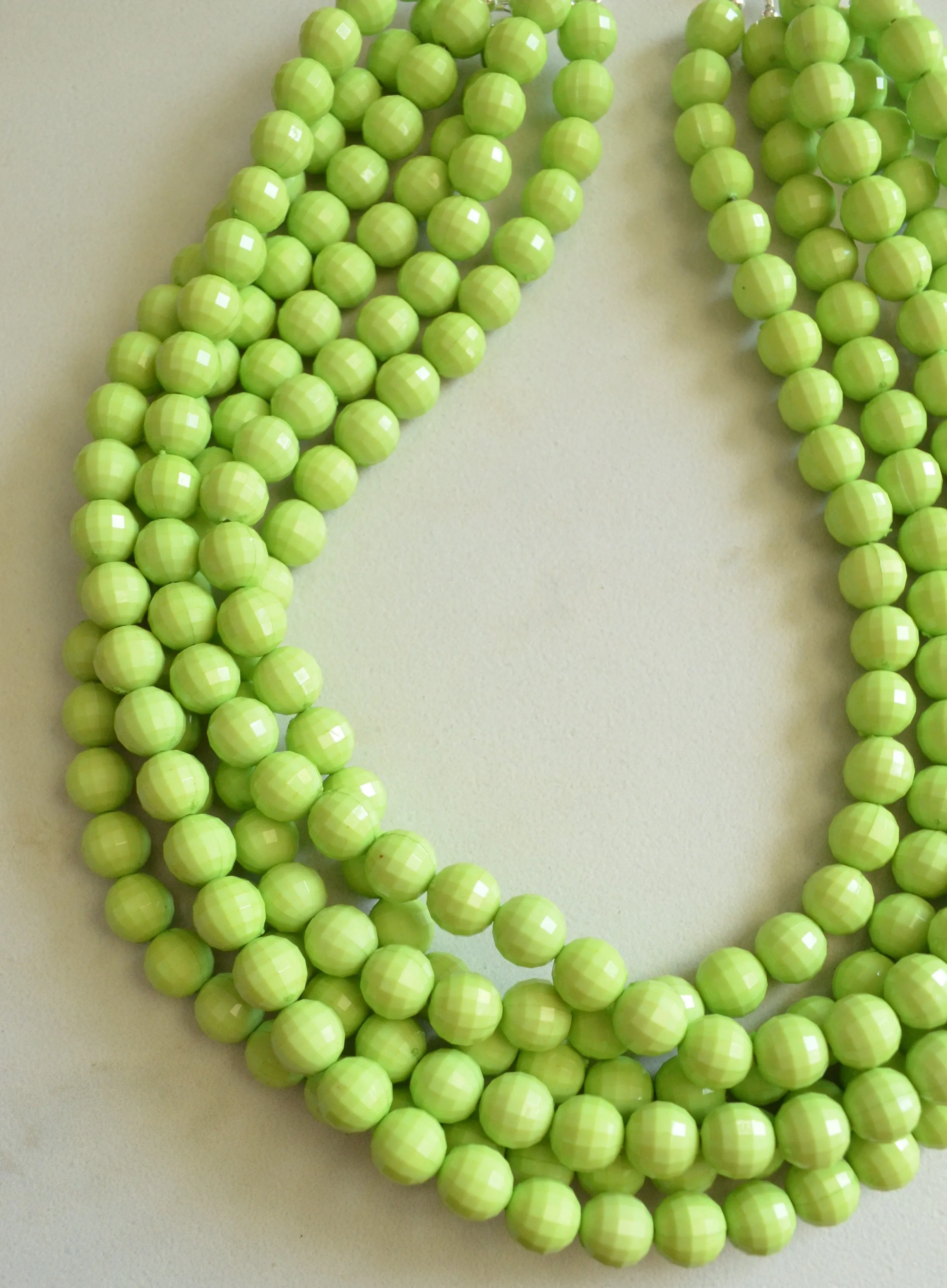 Light Green Lucite Bead Chunky Multi Strand Statement Necklace - Angelina