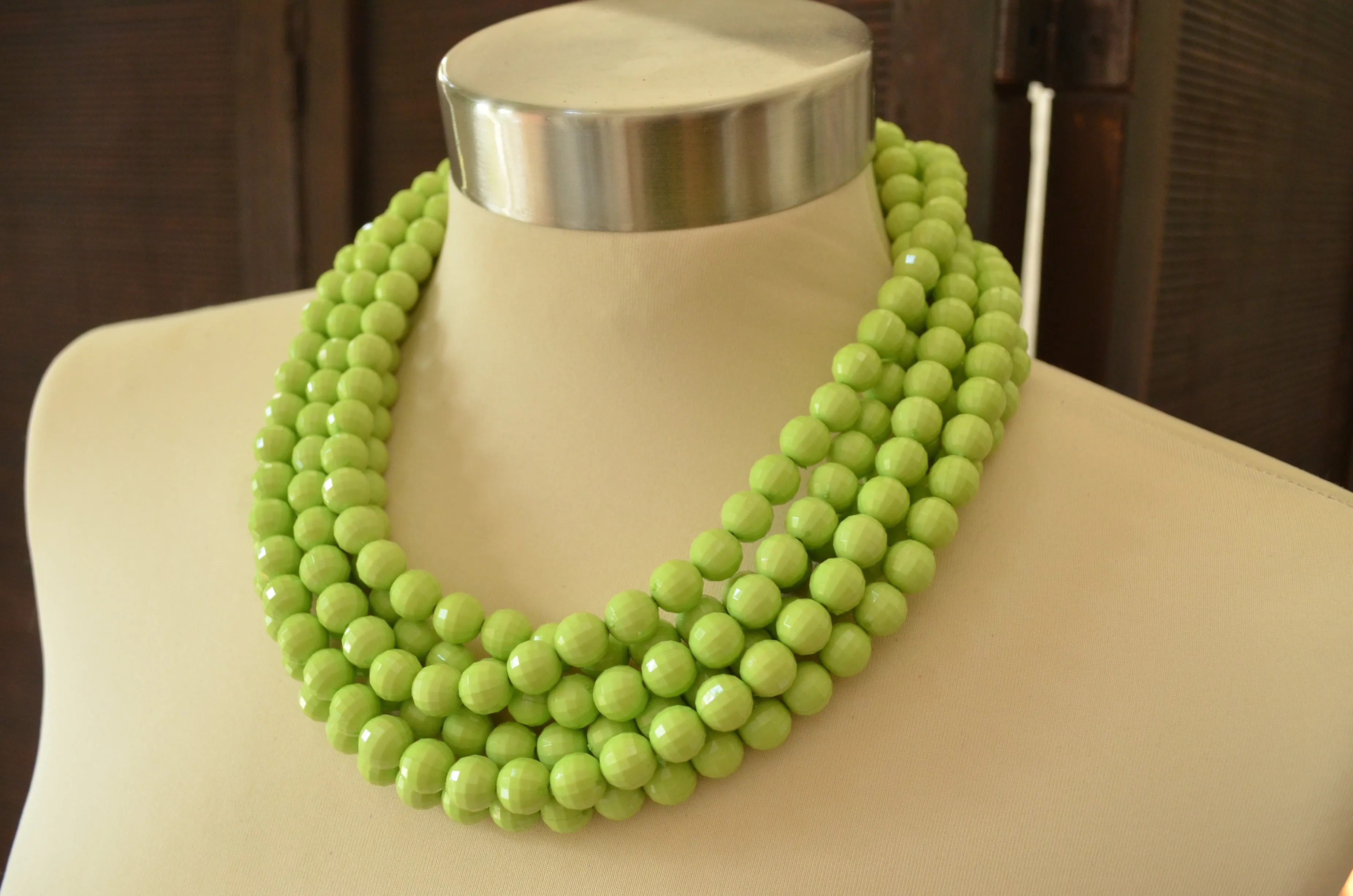 Light Green Lucite Bead Chunky Multi Strand Statement Necklace - Angelina