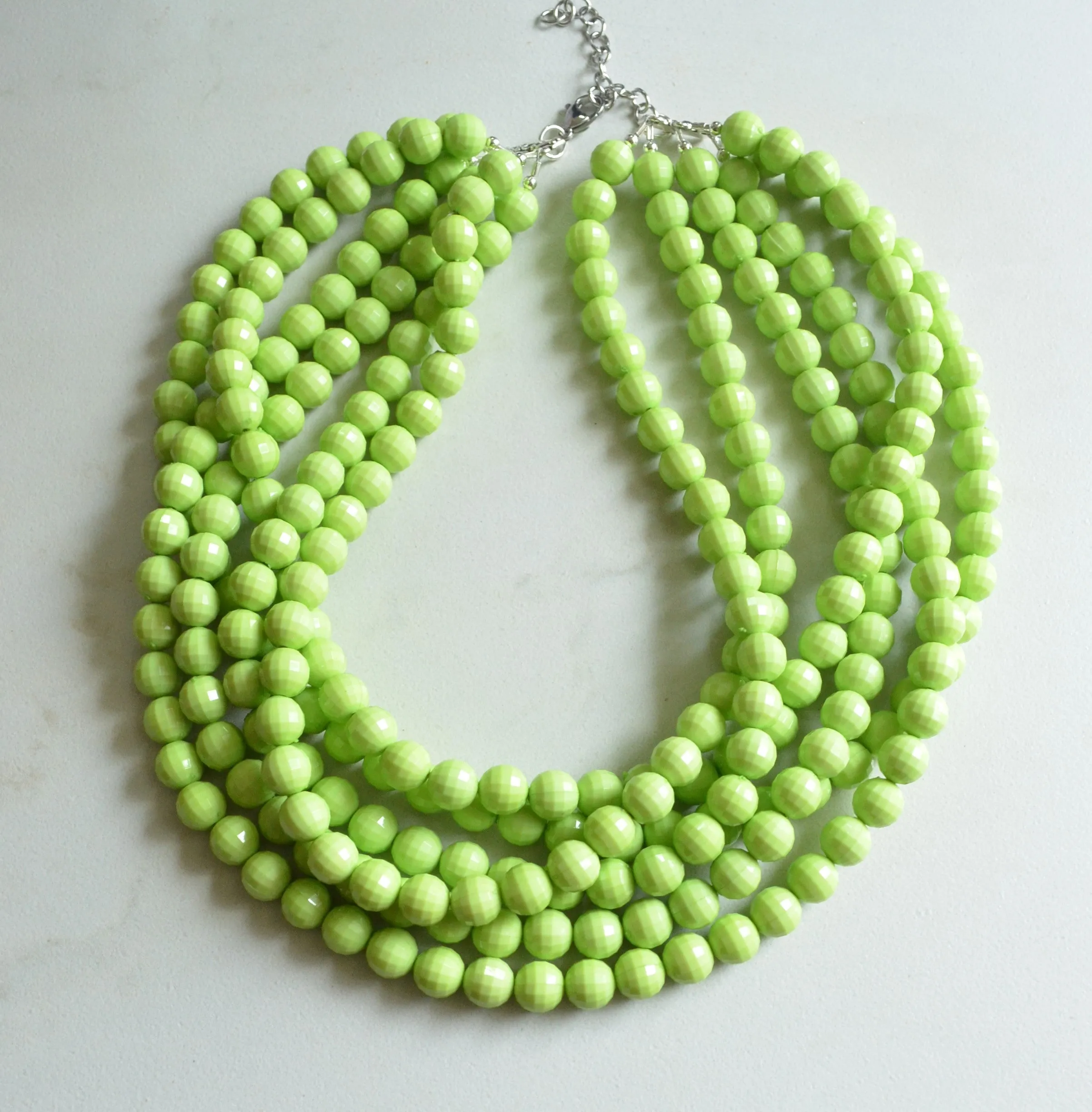 Light Green Lucite Bead Chunky Multi Strand Statement Necklace - Angelina