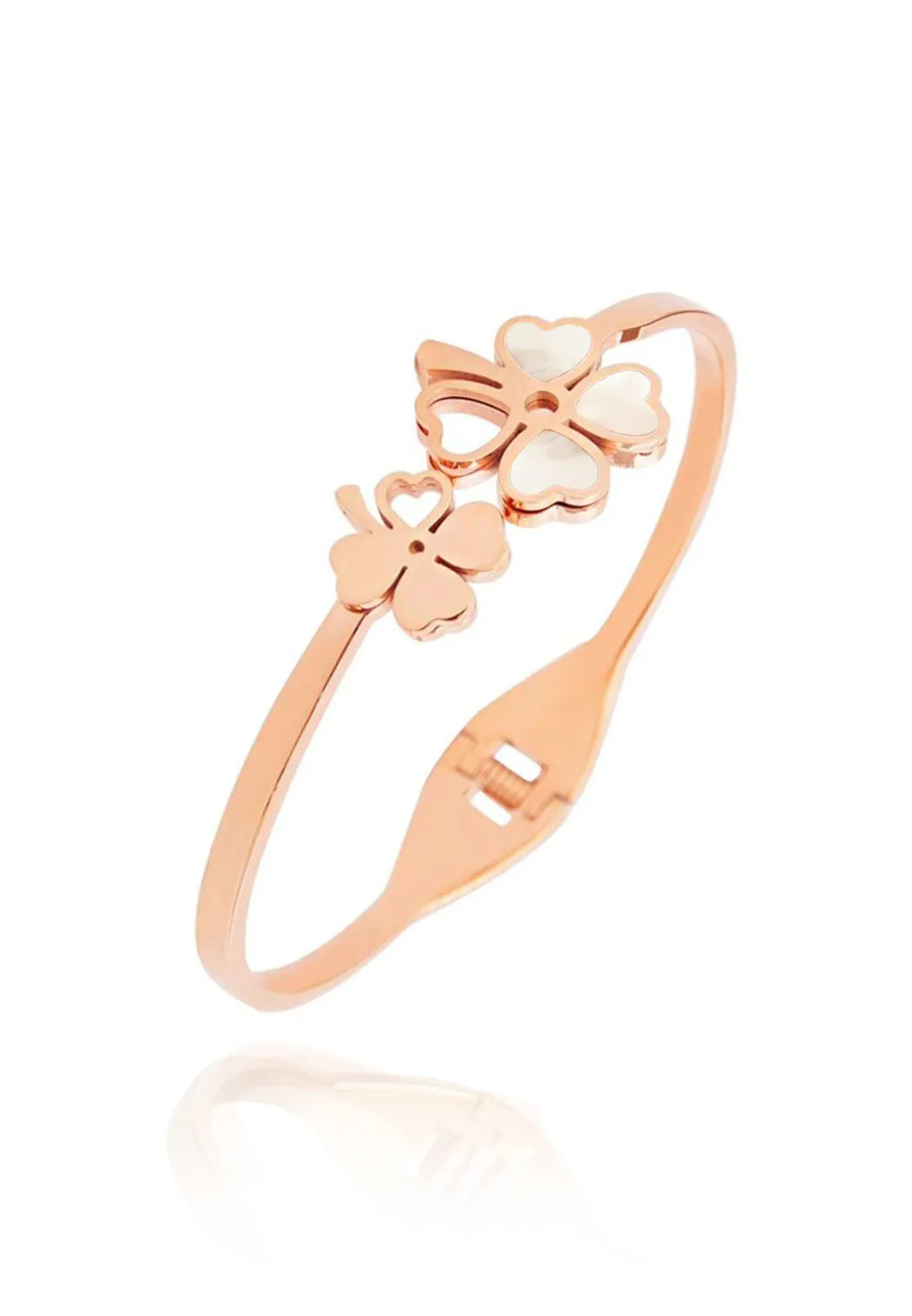 Liliane Clover Leaf Flower Cuff Bangle in Rose Gold