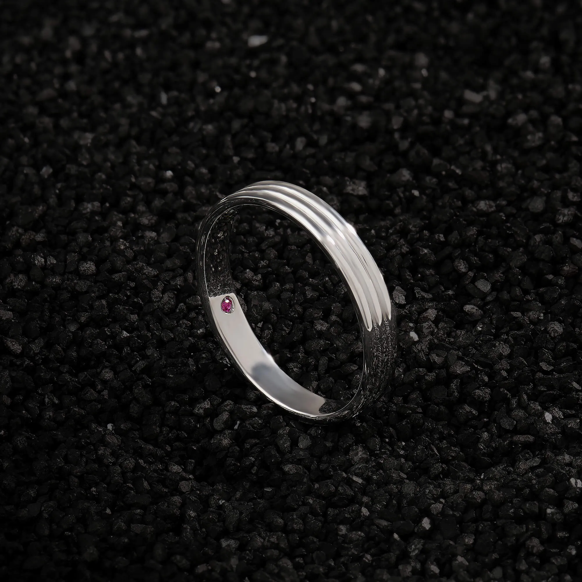 Lined Band Ring in Silver