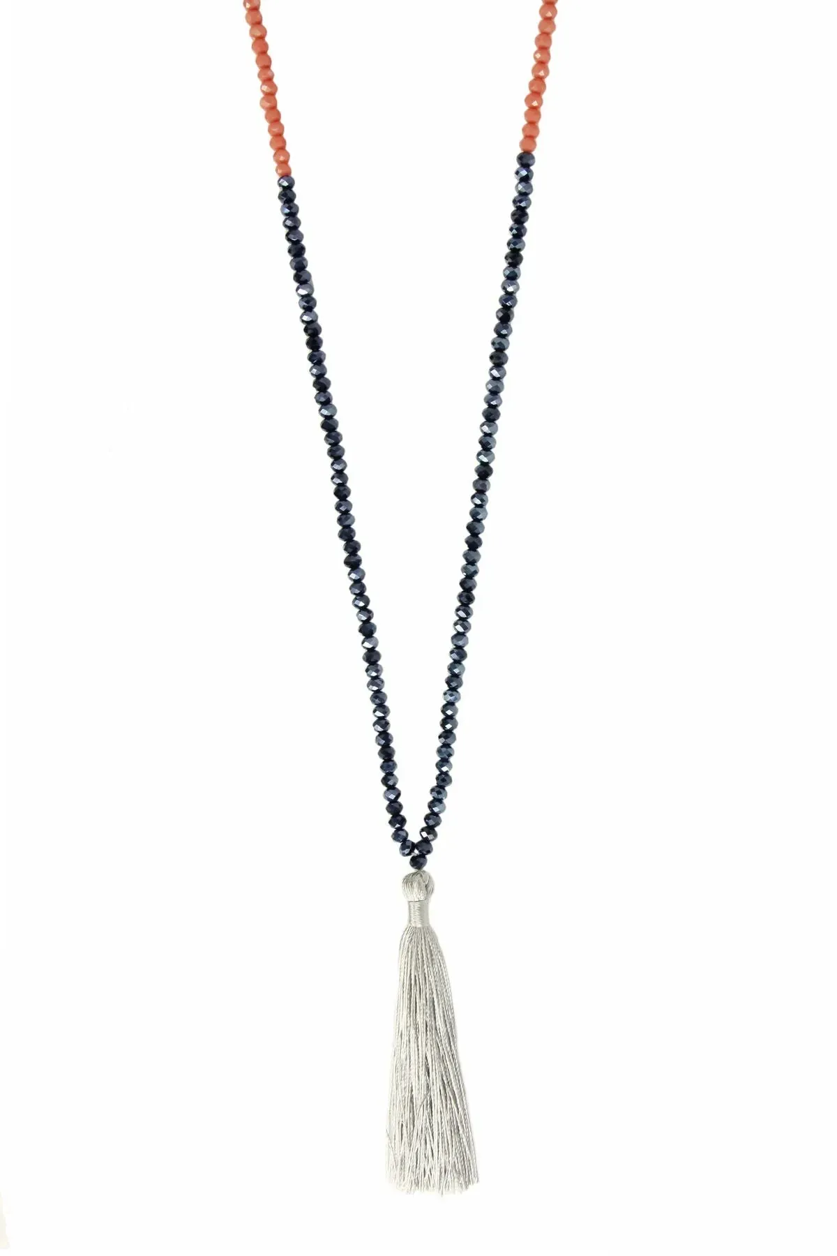 Long beaded tassel necklace Champagne with Hematite