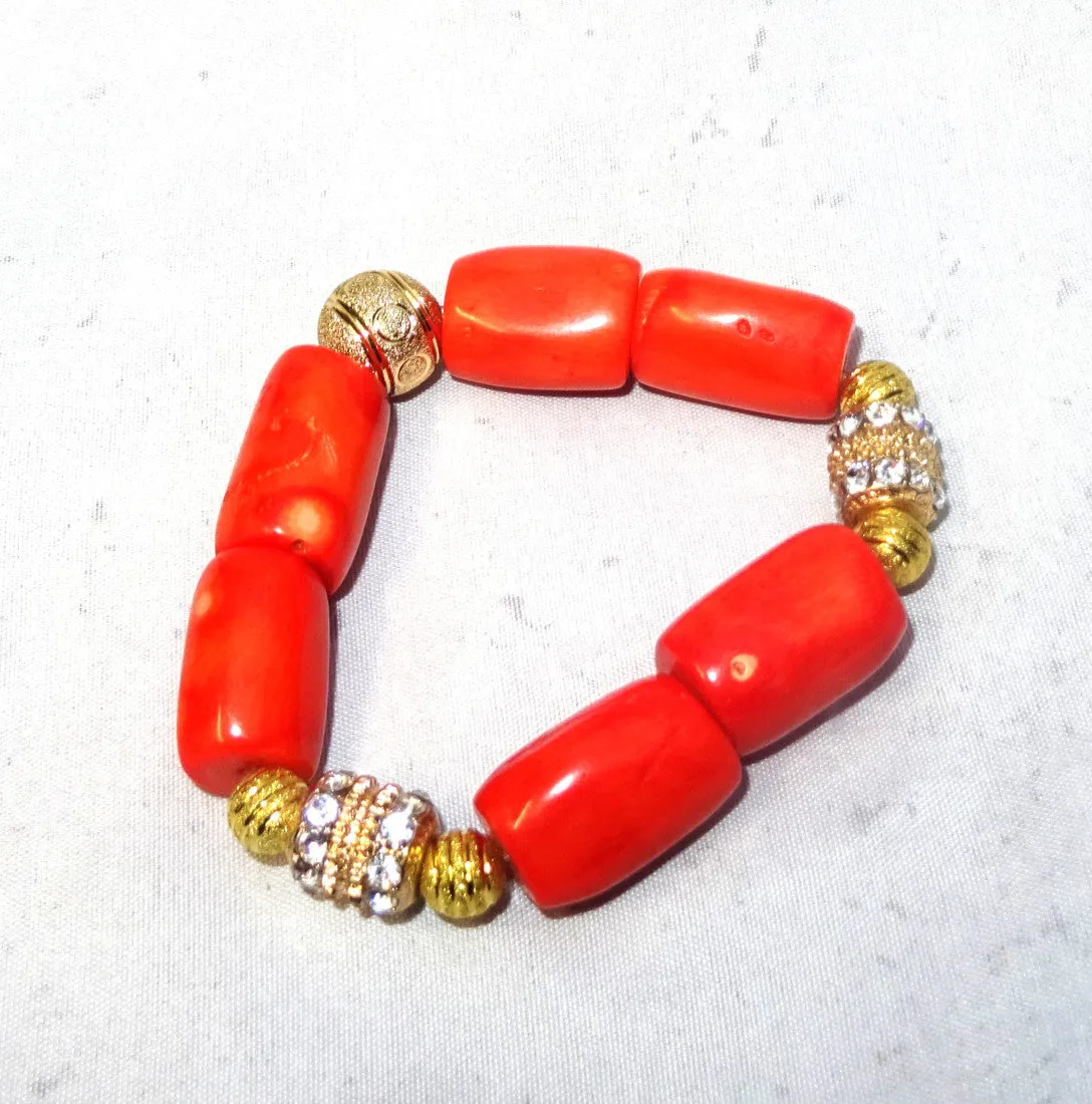 Long Coral with Silver Gold Bling 1 Layers Original Traditional African Coral Beads With Gold Plated Necklace Jewelry Set